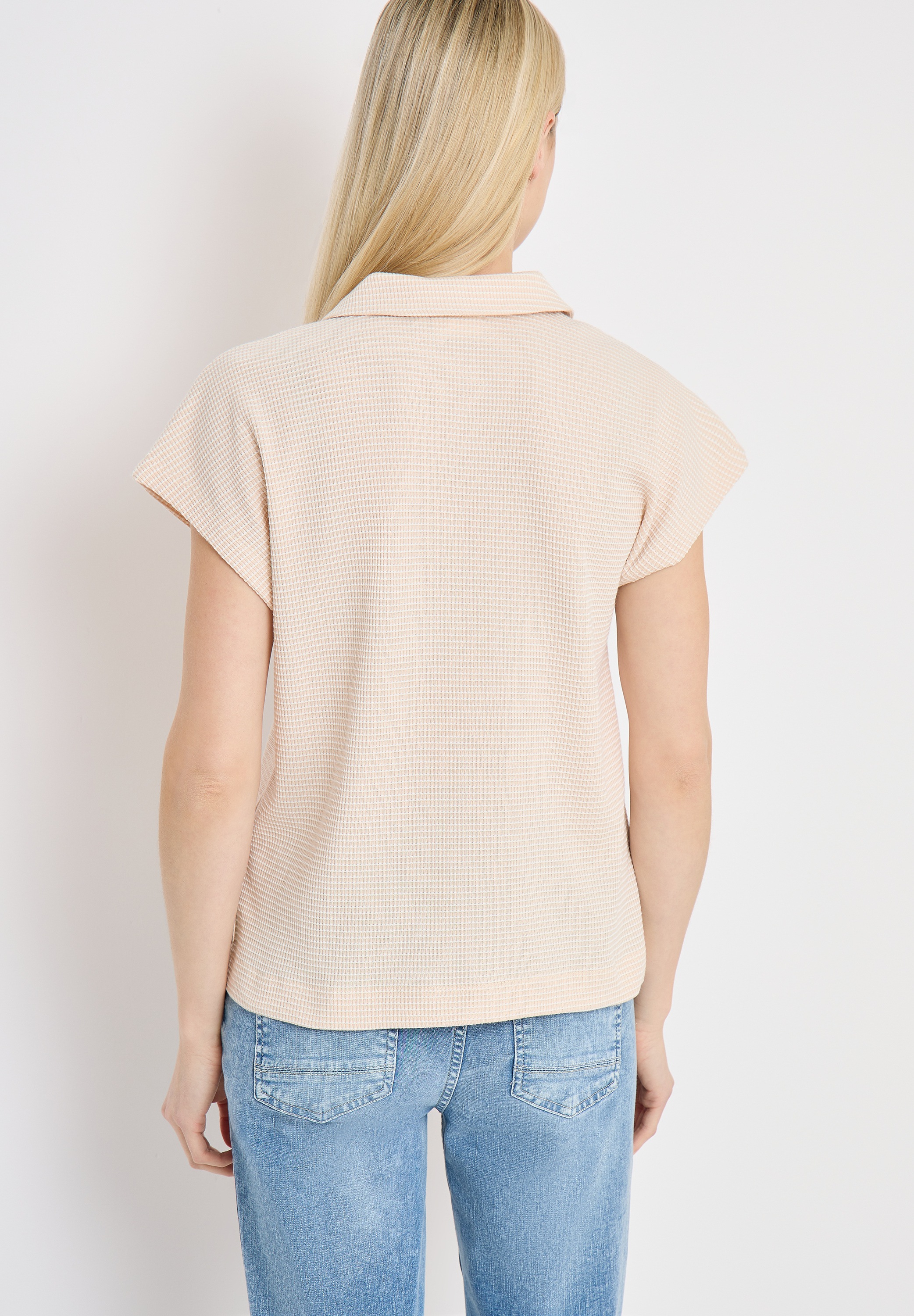 Cecil T-Shirt Sommershirt mit Struktur im Two-Tone-Look und mit Polokragen