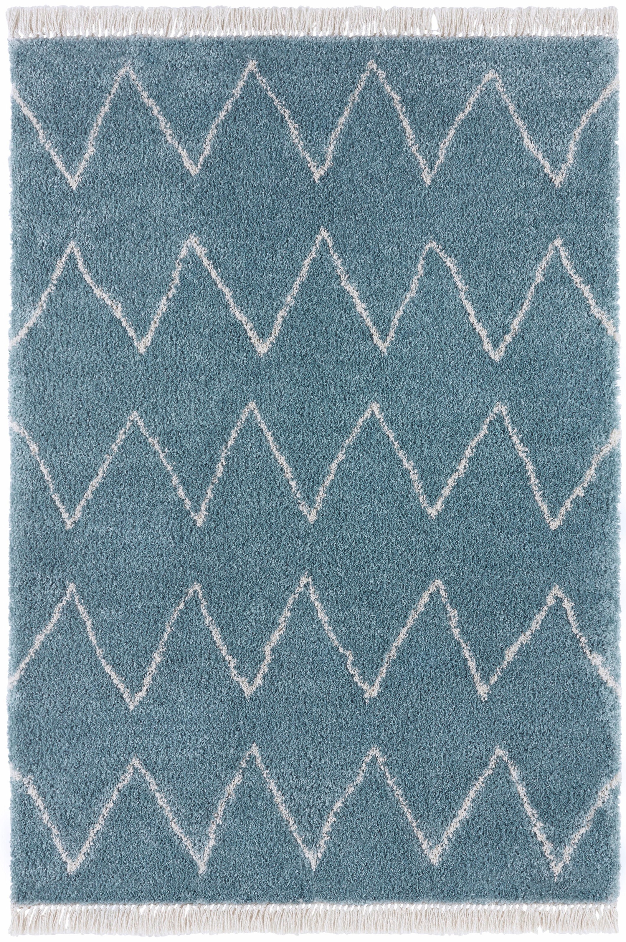 HANSE Home Hochflor-Teppich »Ruby«, rechteckig, 35 mm Höhe, Pastellfarben mit Fransen, Rauten Design, Scandi Look, Robust