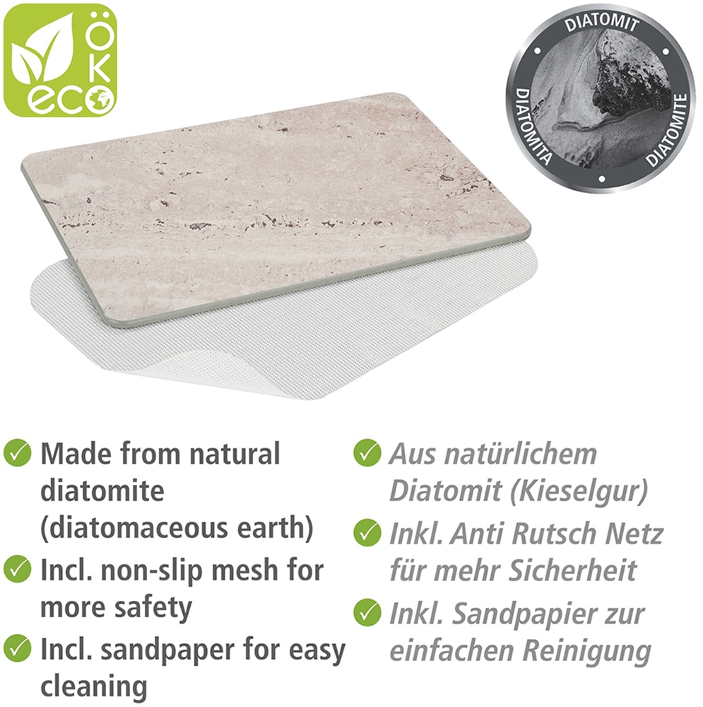 WENKO Badematte »Modell Puna«, schnell trocknend, rutschfest, stark wasserabsorbierend, aus Kieselgur