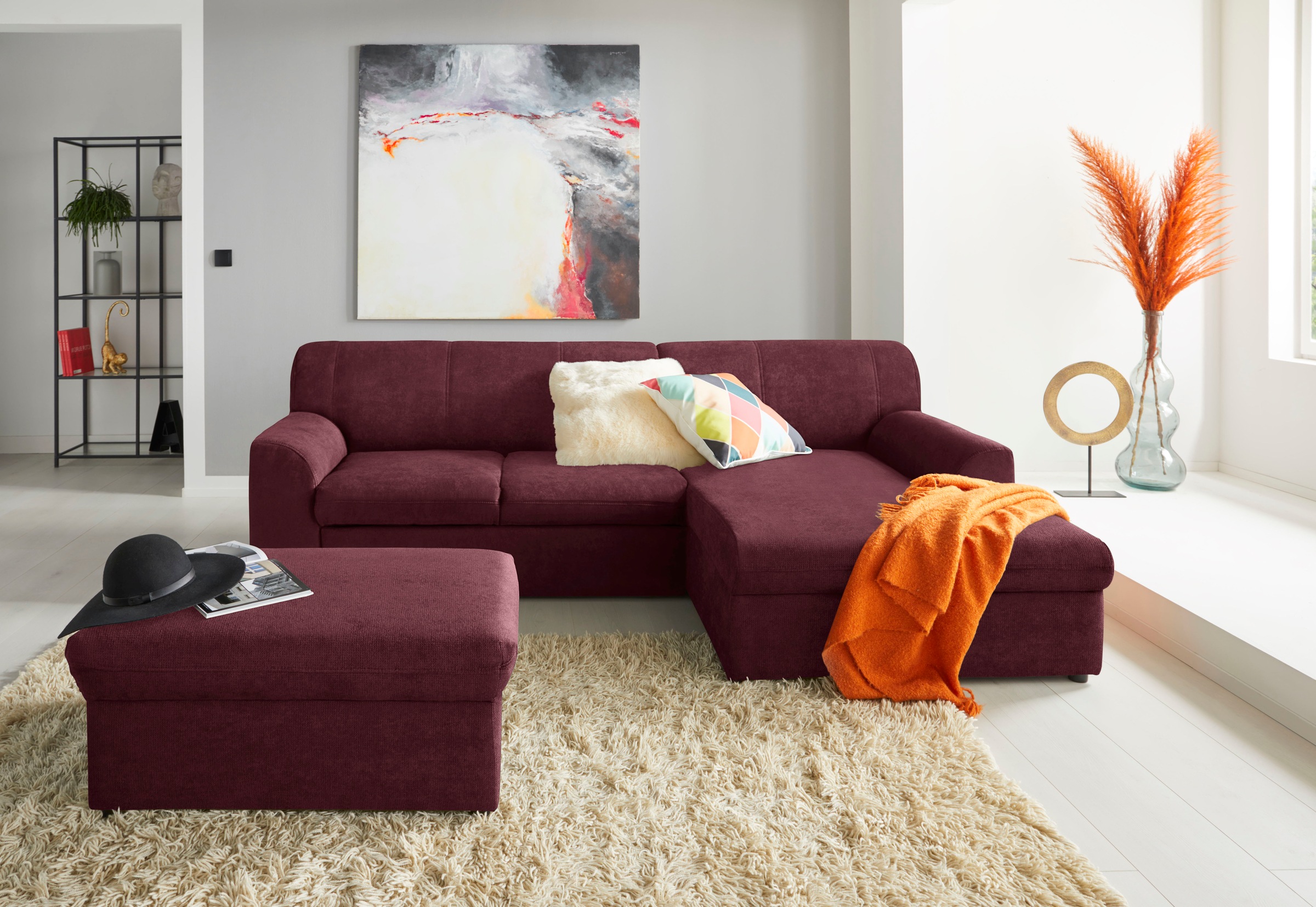 DOMO collection Ecksofa »Topper, elegant und zeitlos, kompaktes Stellmaß 245/155cm, L-Form«, mit Recamiere, wahlweise mit Schlaffunktion