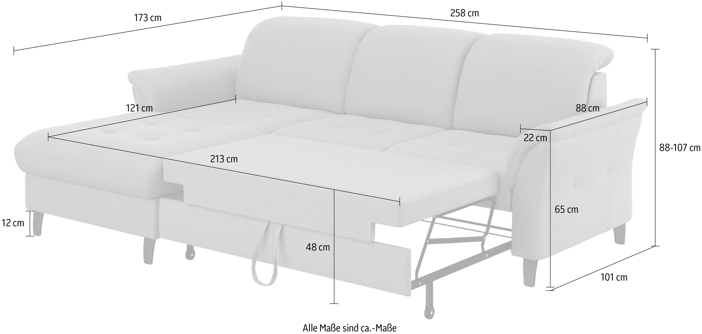 sit&more Ecksofa »Maggiore L-Form«, wahlweise mit Kopfteilverstellung, Bettfunktion und Bettkasten