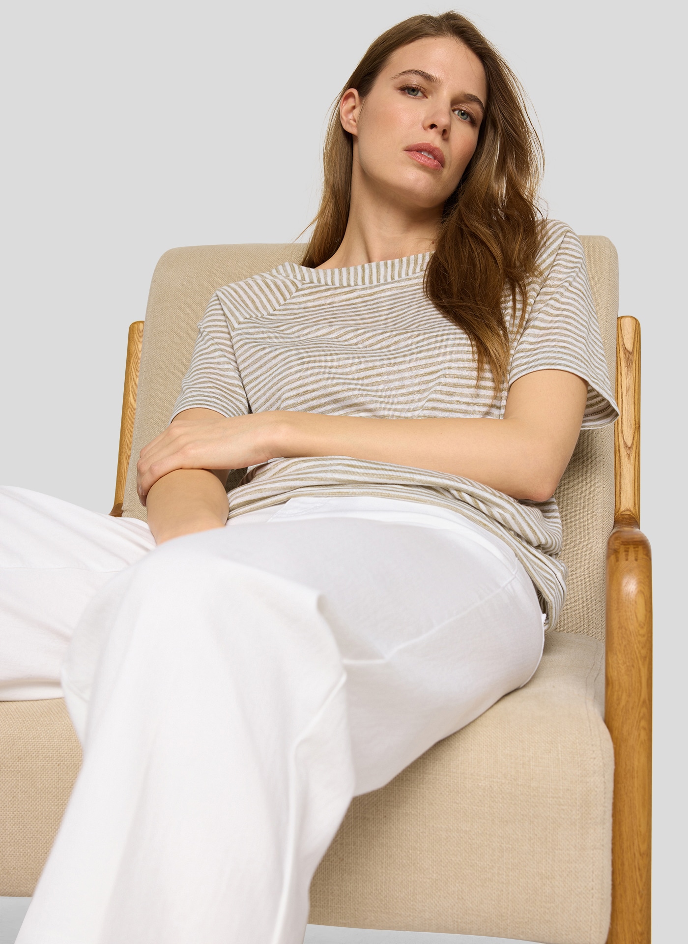 Rabe Kurzarmshirt im Streifen-Look und mit Rundhals