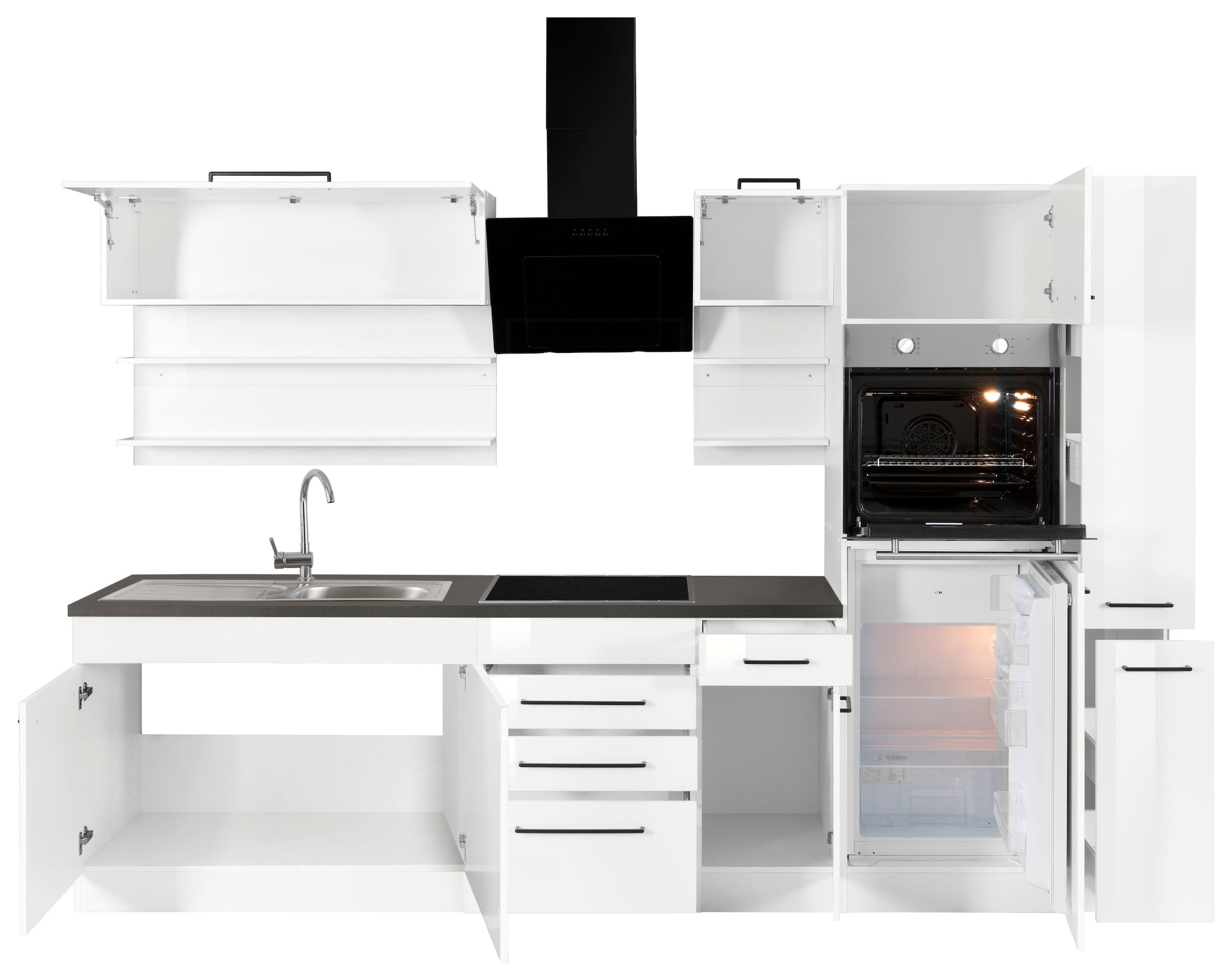 KOCHSTATION Küchenzeile »KS-Tulsa« ohne E-Geräte, Breite 300 cm, schwarze Metallgriffe, MDF Fronten