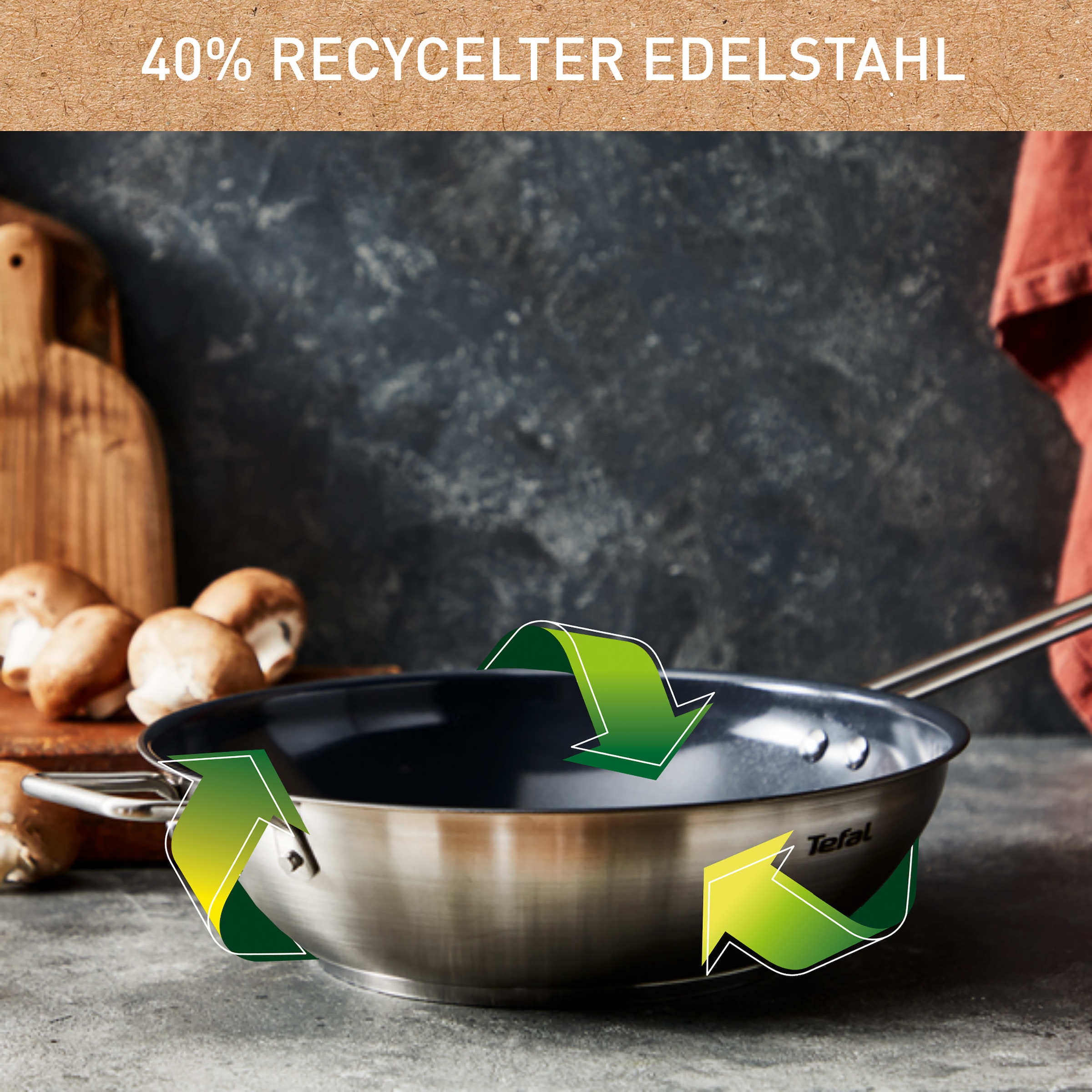 Tefal Wok »Nordica«, Edelstahl, (1 tlg.), Thermo-Signal-Technologie, minimalistisches Design, robuster Griff
