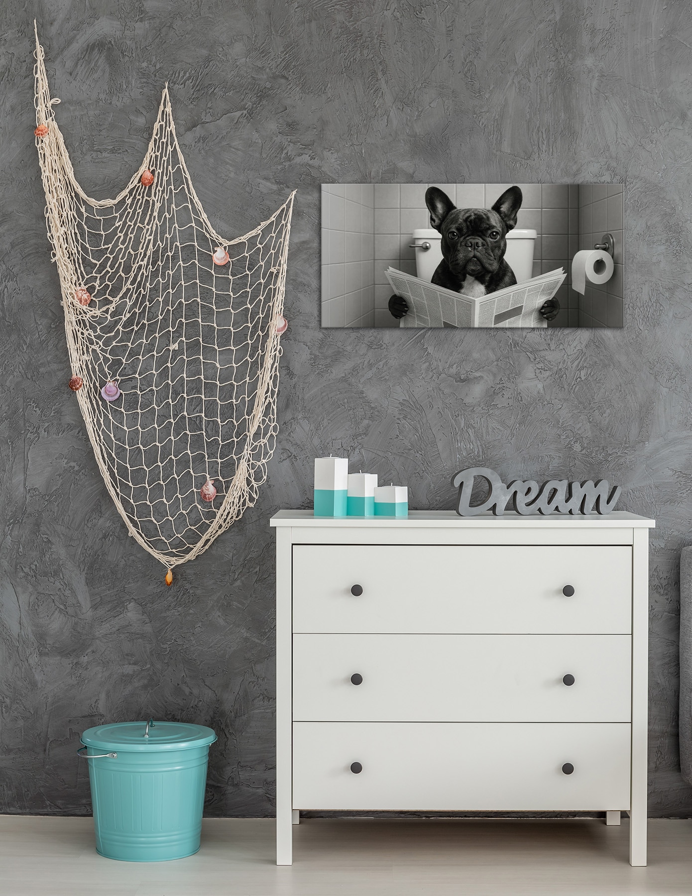 Bönninghoff Bild »WC HUND 33x70 cm – Leinwandbild Keilrahmen Deko modern«