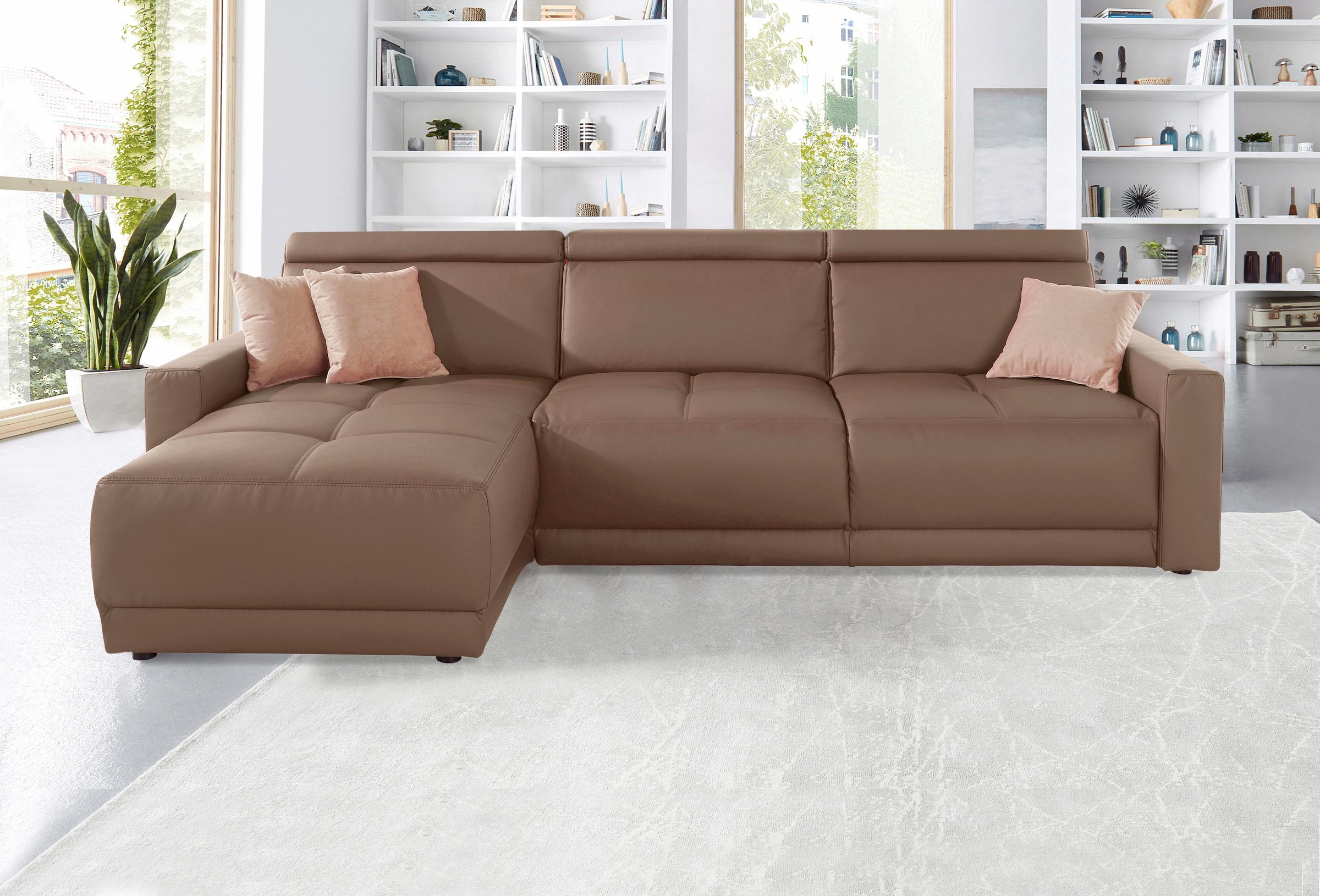 DOMO collection Ecksofa »Ava mit moderner Sitzheftung & toller Doppelnaht, komfortabel, L-Form«, mit Recamiere, inkl. Federkern, wahlweise mit Kopfteilverstellungen