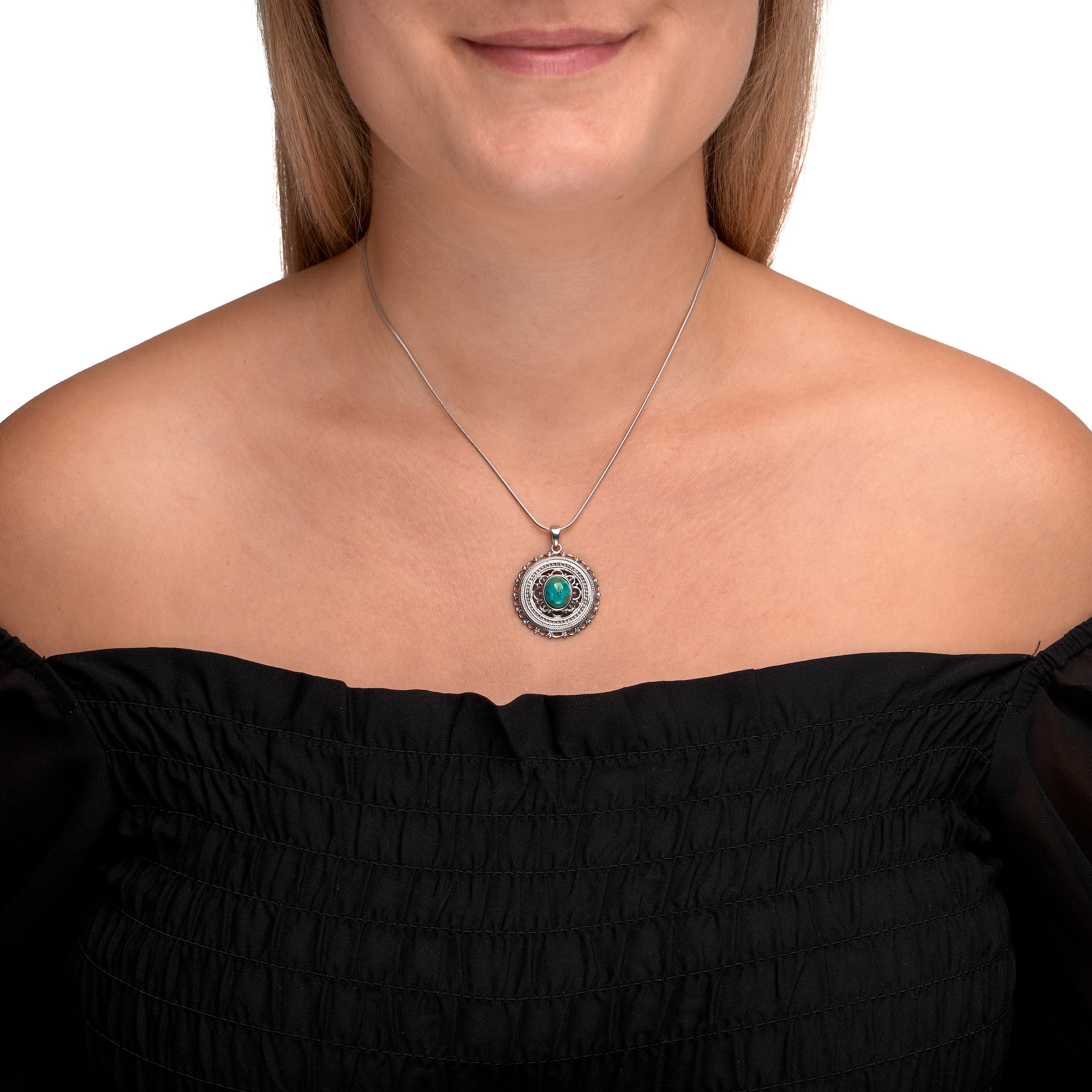 Zeeme Kette mit Anhänger »Silber 925 rhodiniert 42/45cm lang mit rek. Türkis 8x10mm«