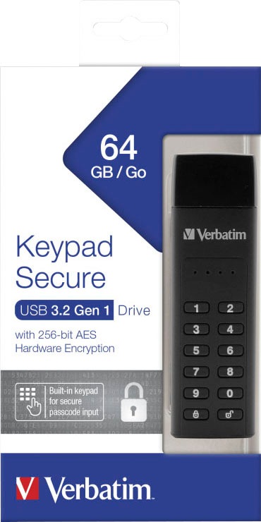 Verbatim USB-Stick »Keypad Secure 64GB«, (USB 3.2 Lesegeschwindigkeit 160 MB/s)