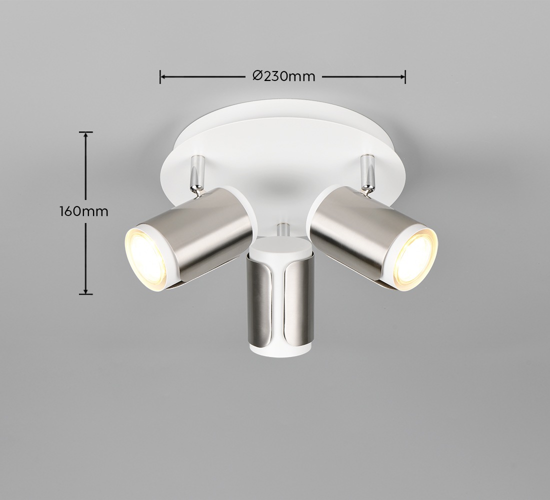TRIO Leuchten Deckenstrahler »GILLAN, Spot 3-flammig, exkl 3x GU10 max 10W, Ø 30 cm Höhe 16 cm«, 3 flammig, Leuchtmittel GU10 | Leuchtmittel wechselbar, GU10 Deckenspot 3er Rondell für Küche Flur, Spots schwenkbar, IP20