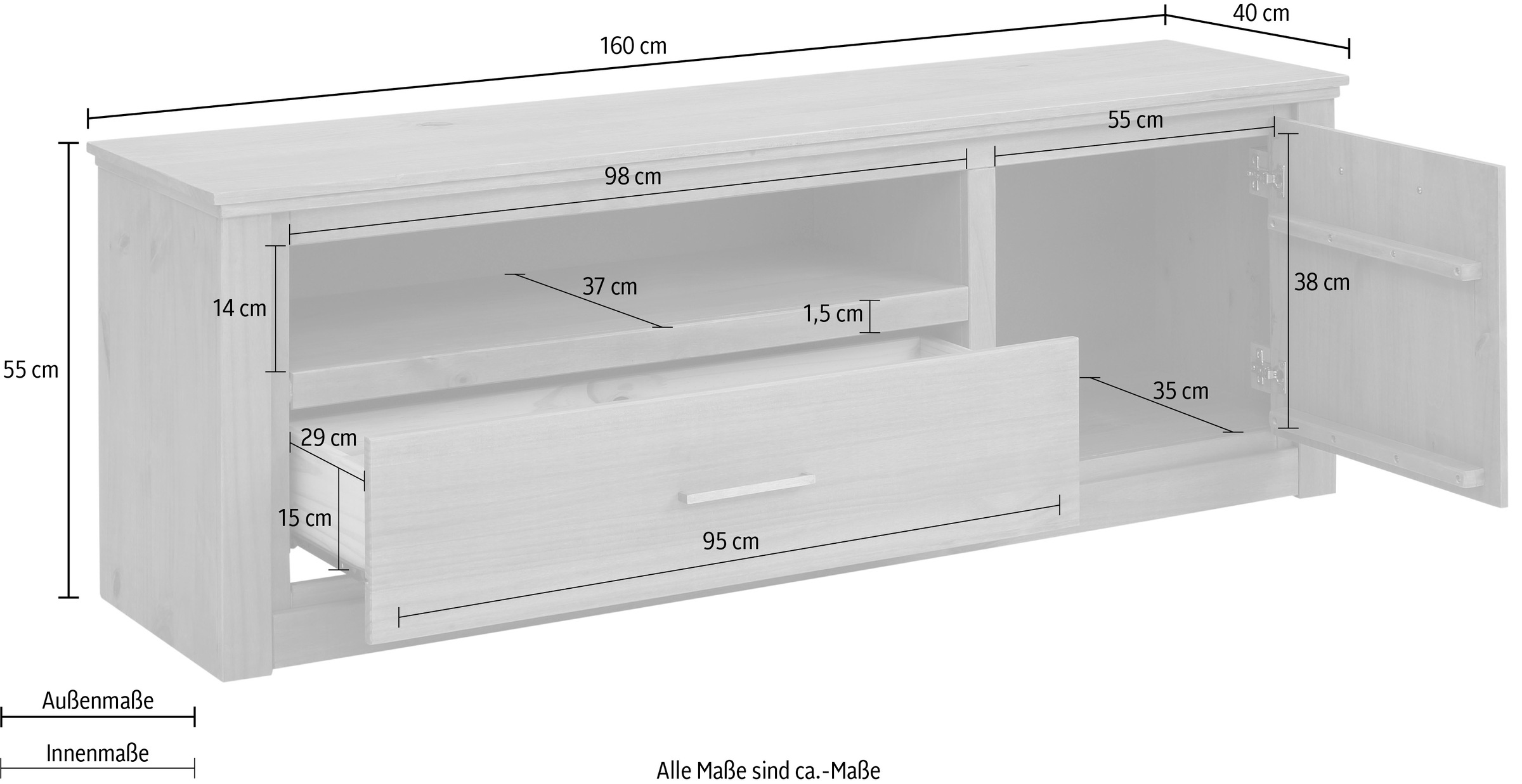 Home affaire Lowboard »Celia«, Kommode mit einer schönen Holzstruktur und edlen Metallgriffen