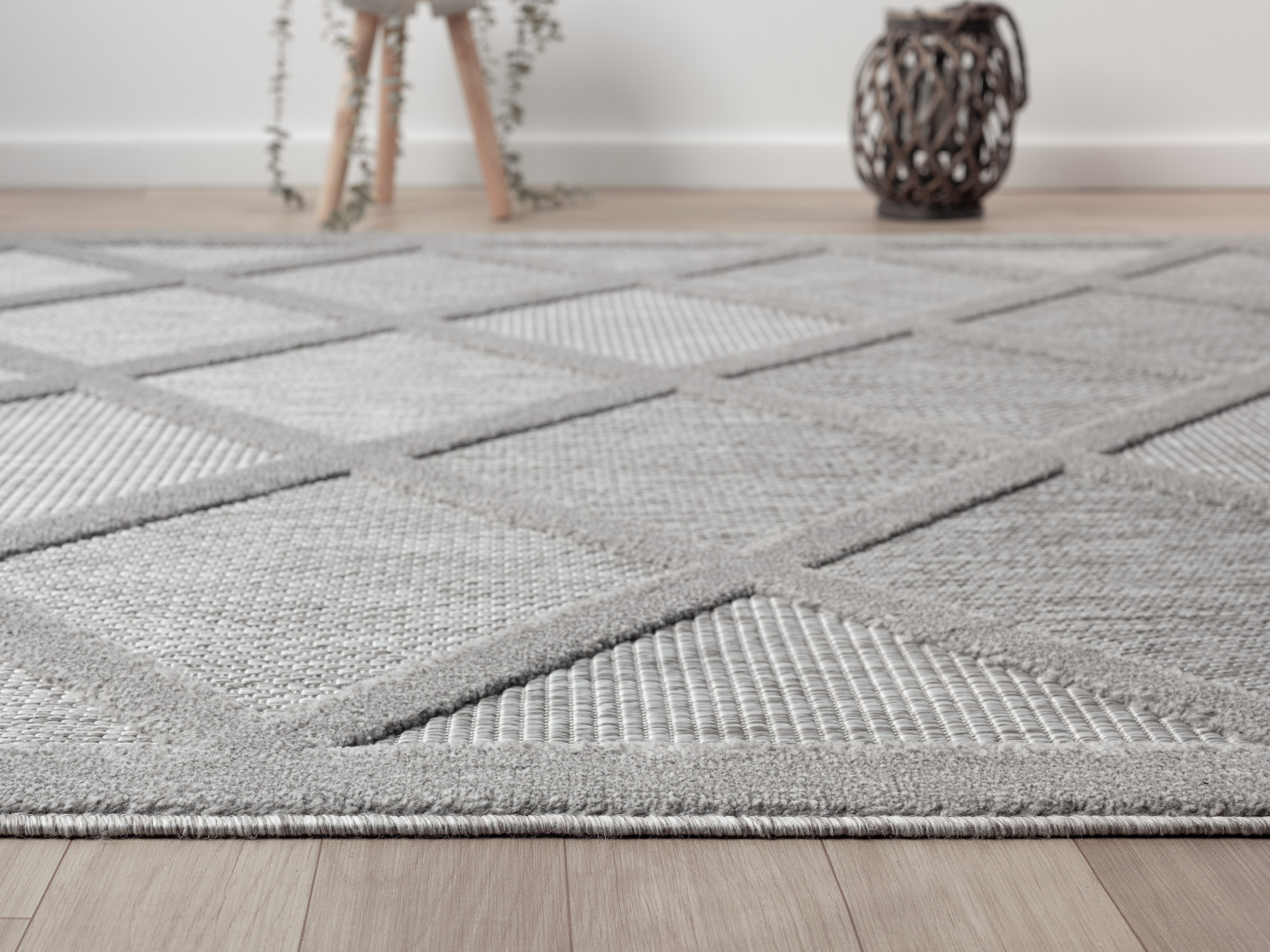 Myflair Möbel & Accessoires Teppich »Amara Lagerräumung«, rechteckig, 8 mm Höhe, Uni Farben, Hoch-Tief Effekt, Outdoor geeignet, Balkon, Terrasse