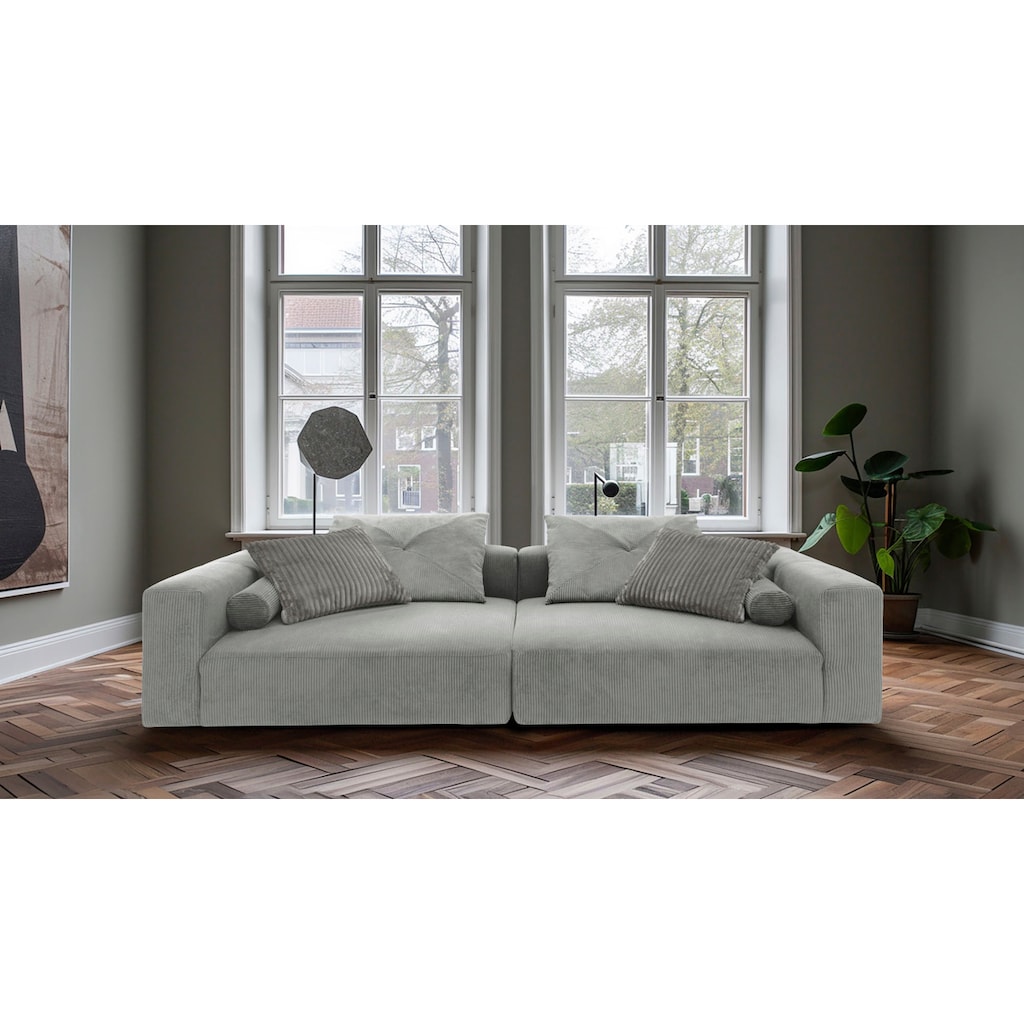 INOSIGN Big-Sofa »Suyana mit Federkern, B/T/H: 304/135/69 cm, Zierkissen + Kissenrollen«