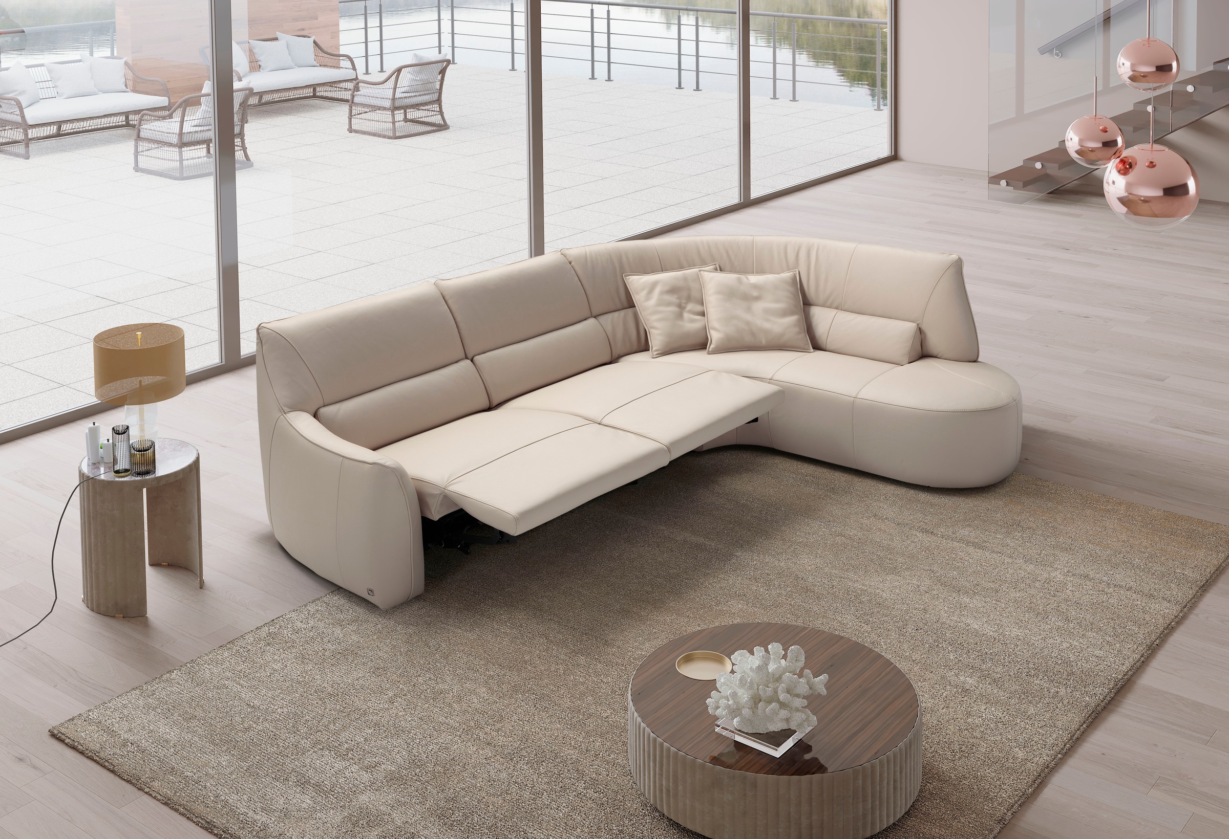 Egoitaliano Ecksofa »Puffy, extravagant & edel, Retro Designsofa, hoher Sitzkomfort, L-Form«, mit Ottomane, wahlweise mit und ohne elektrischer Relaxfunktion
