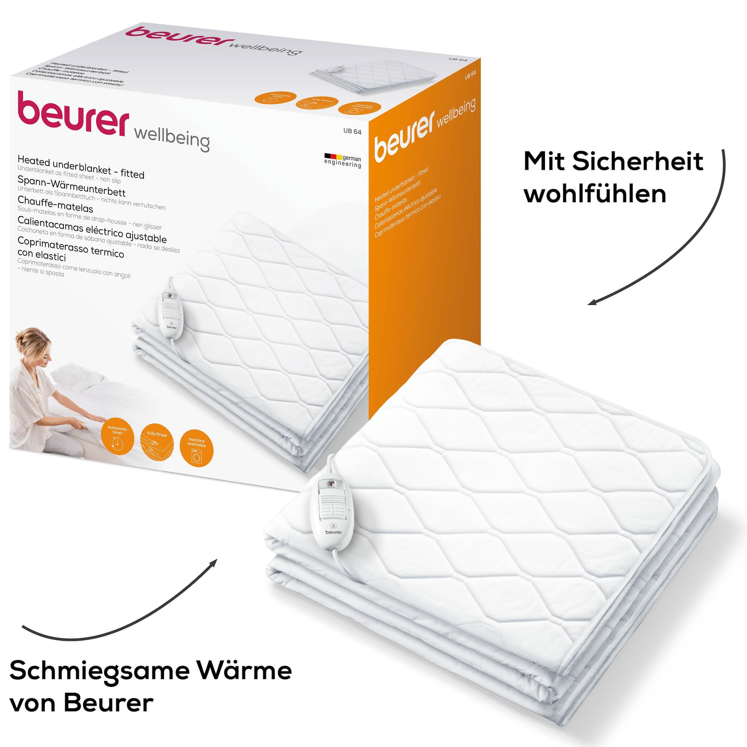 BEURER Wärmeunterbett »UB 64 in praktischer Spannbetttuch-Form«, 3 Temperaturstufen für ein kuschelig vorgewärmtes Bette