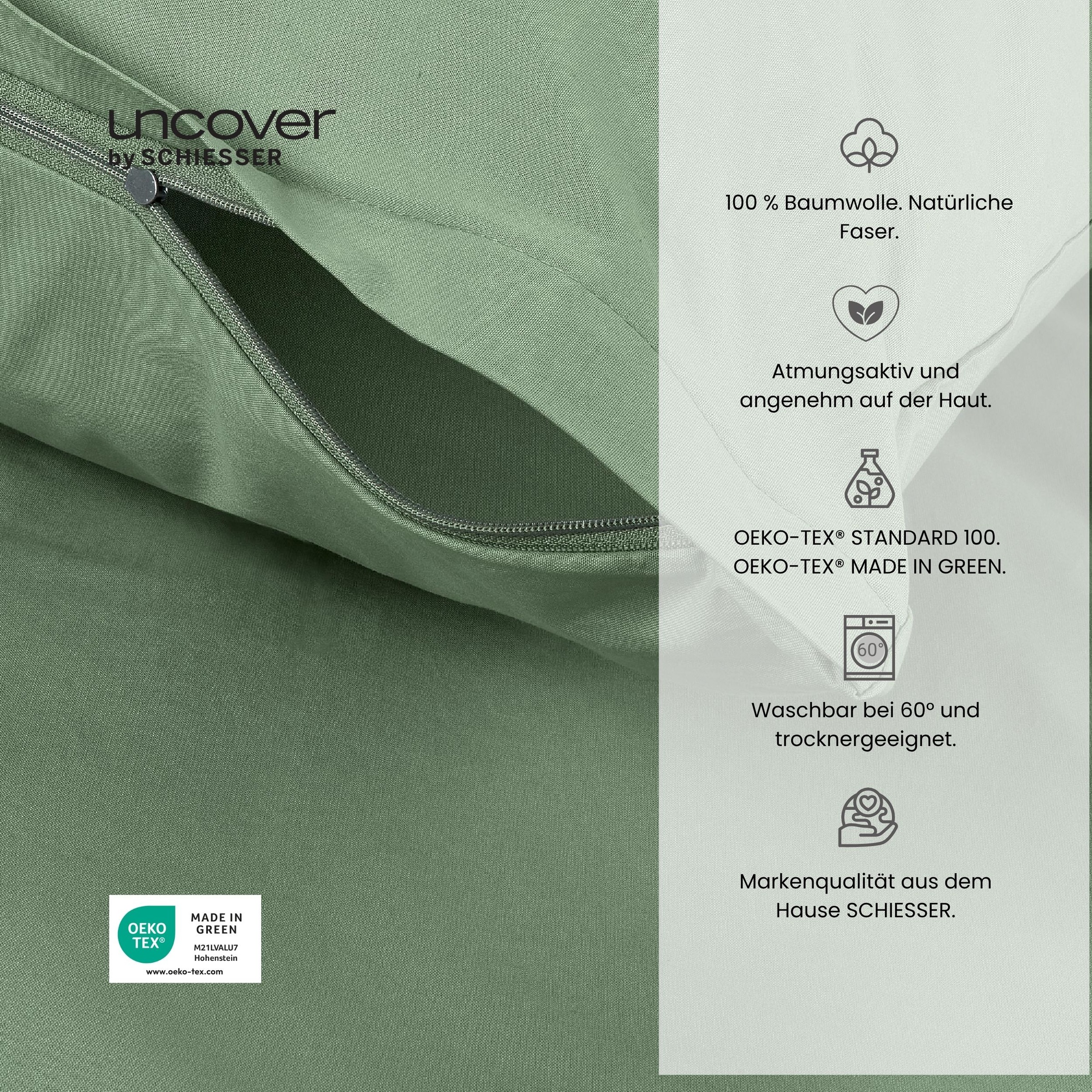uncover by SCHIESSER Bettwäsche »Soho aus weicher Baumwolle in gedeckten Uni-Farben« 2 Stk. OEKO-TEX® MADE IN GREEN