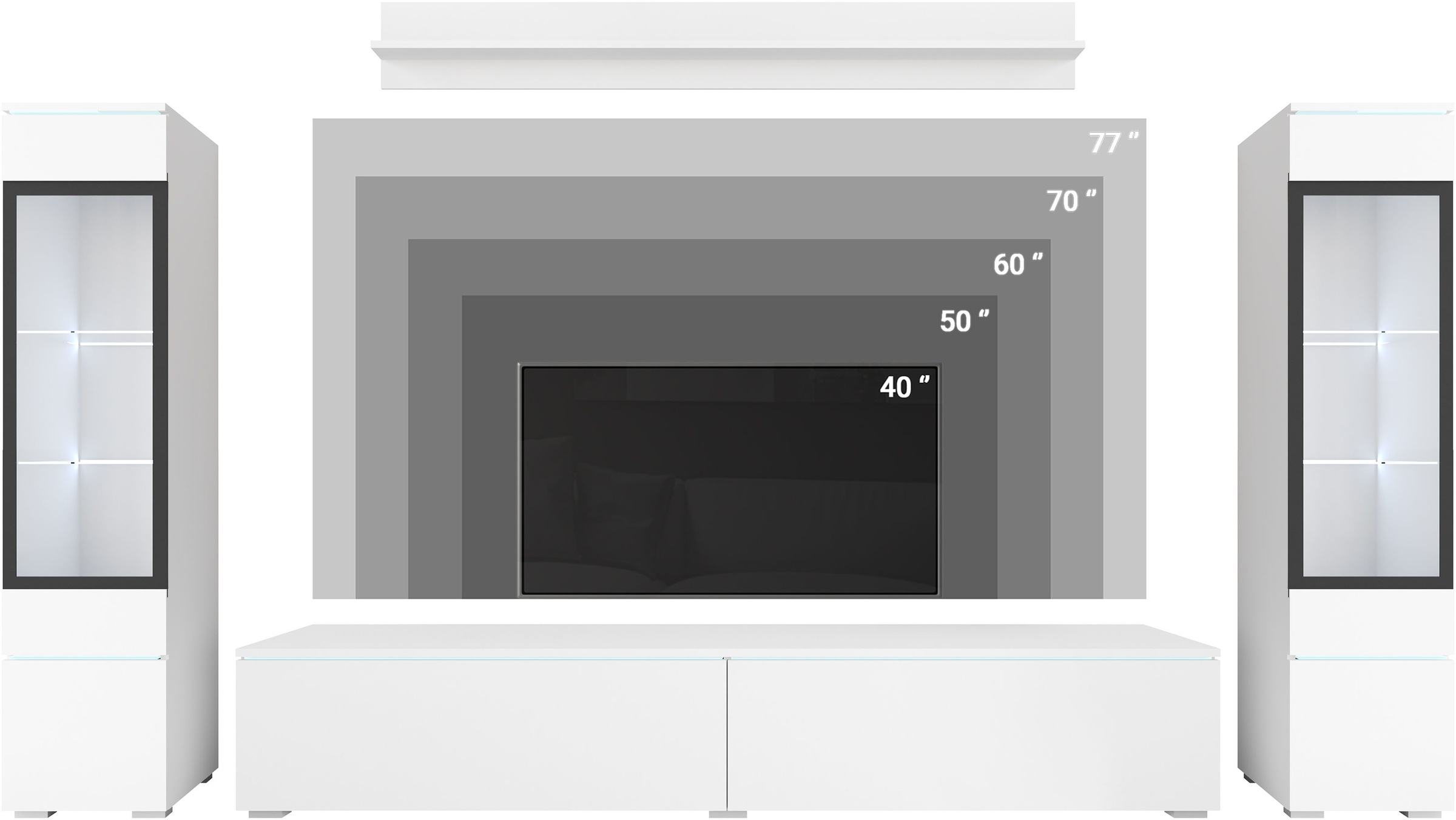 INOSIGN Wohnwand »VERA II, Vitrinen Türanschlag wechselbar«, (Komplett-Set, 4 St.), Mediawand 260 cm, Vitrine mit Verglasung, stehend und hängend