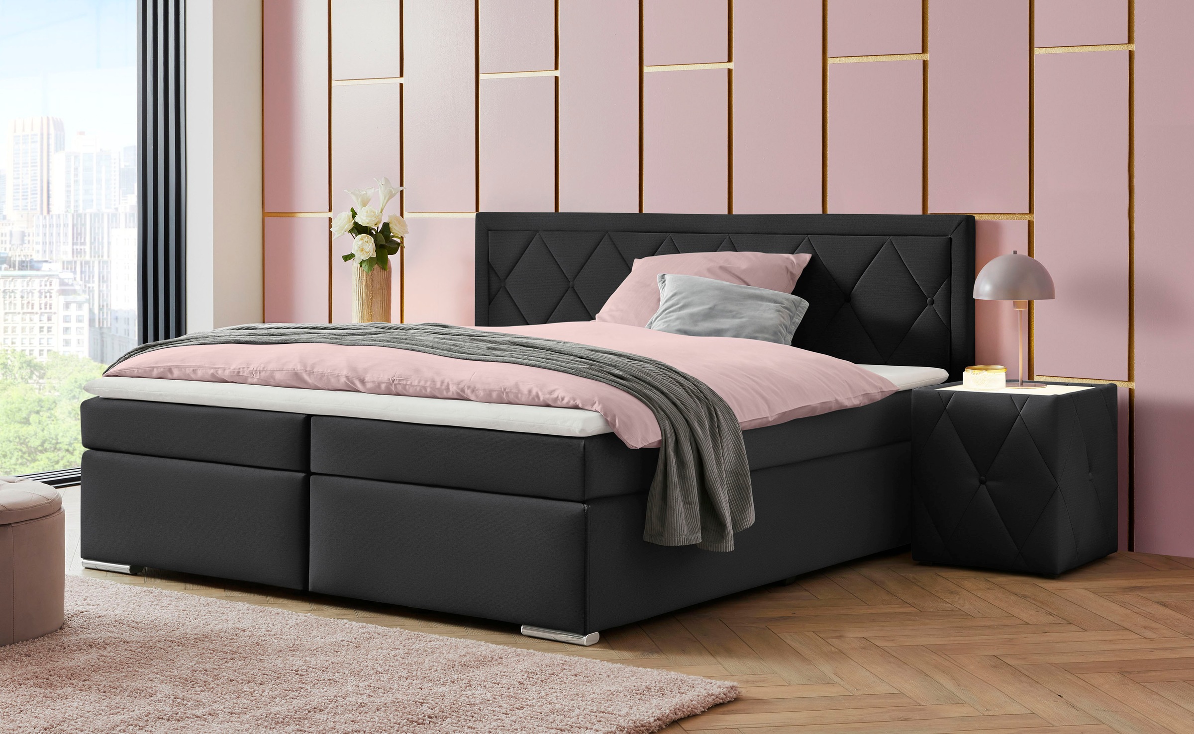 Leonique Boxbett »Alfie, Bestseller, wahlweise mit Bettkasten«, mit Knopfheftung im Kopfteil, H2, H3 und H4 wählbar