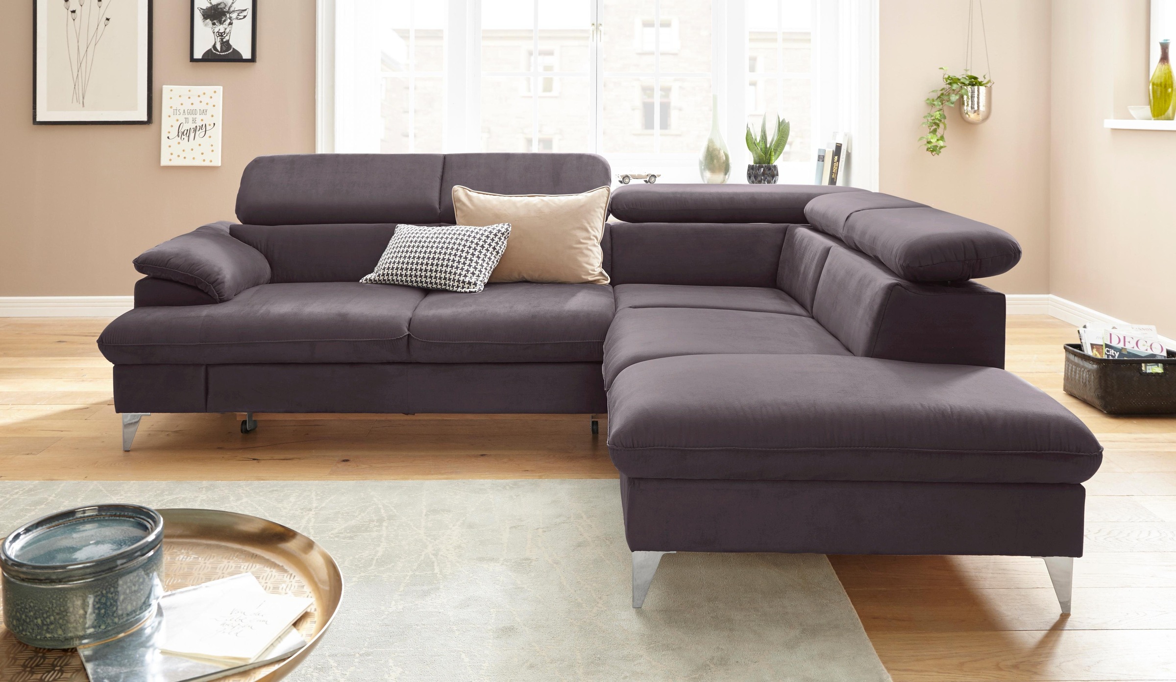 COTTA Polstergarnitur »Caluso L-Form«, Set bestehend aus: Ecksofa mit Kopfteilverstellung & Hocker