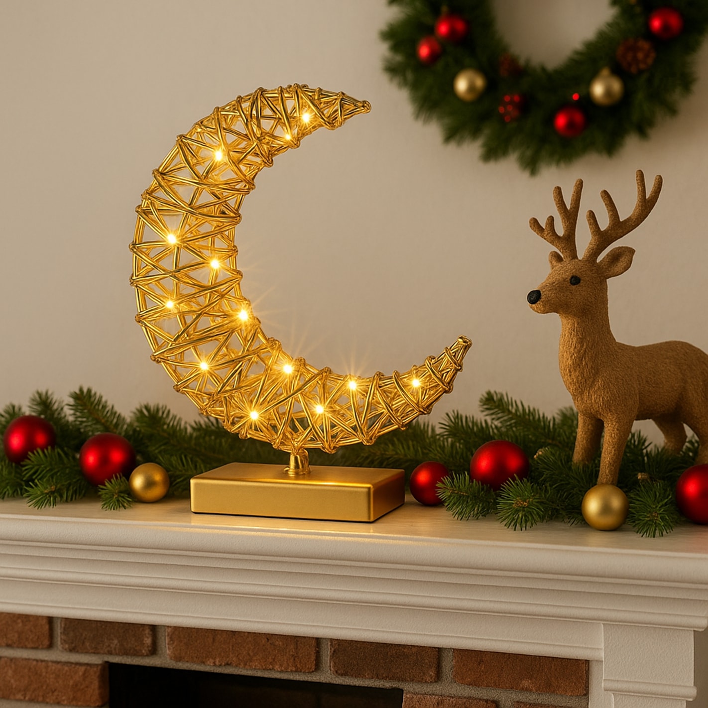 I.GE.A. LED-Dekofigur »LED-Dekoobjekt Mond« Dekofigur Metall Gold warmweiß Timer Batteriebetrieb Weihnachtsdeko
