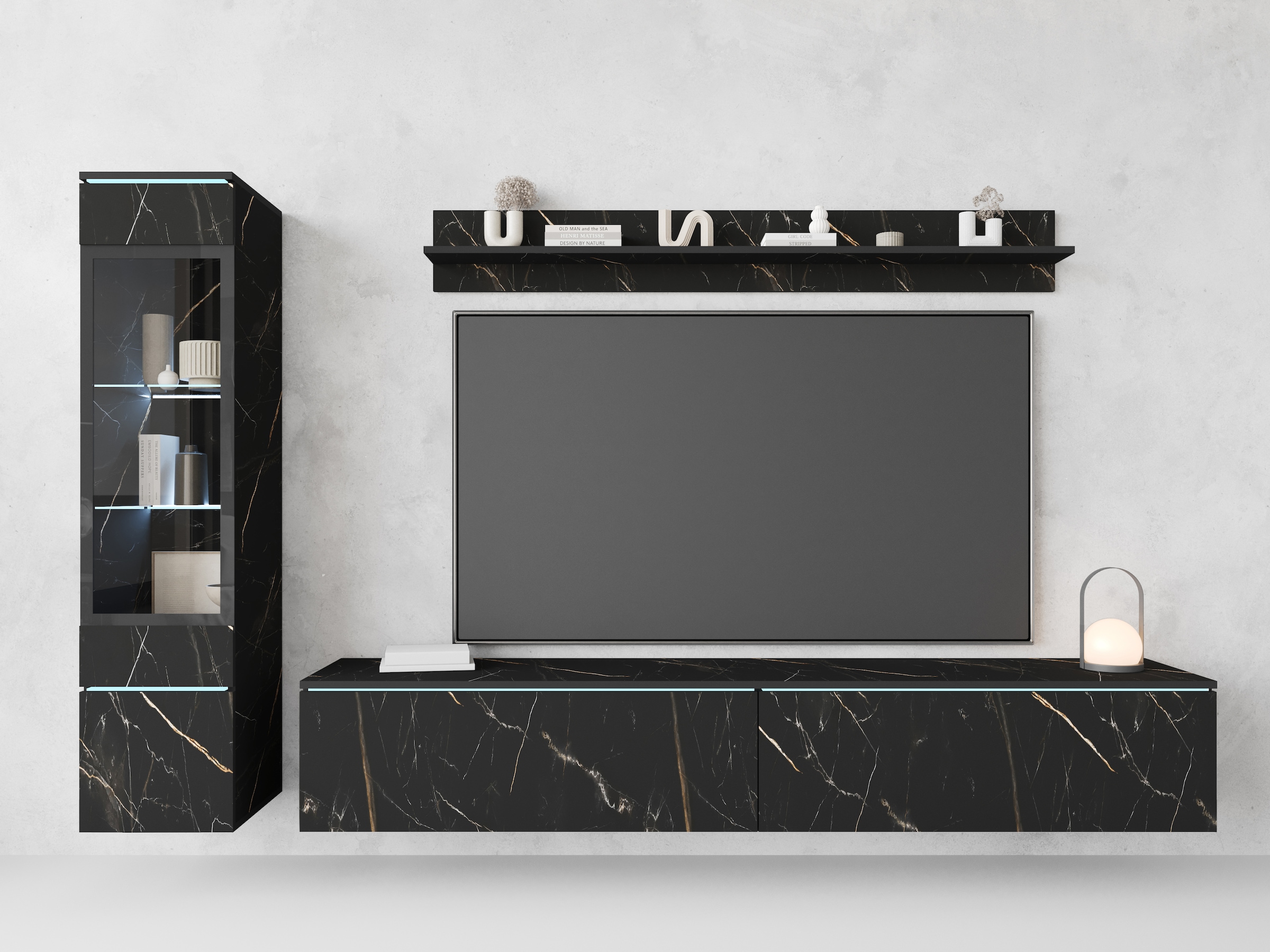 INOSIGN Wohnwand »VERA I«, (Komplett-Set, 3 St.), Mediawand 230 cm, Vitrine mit Verglasung, stehend und hängend