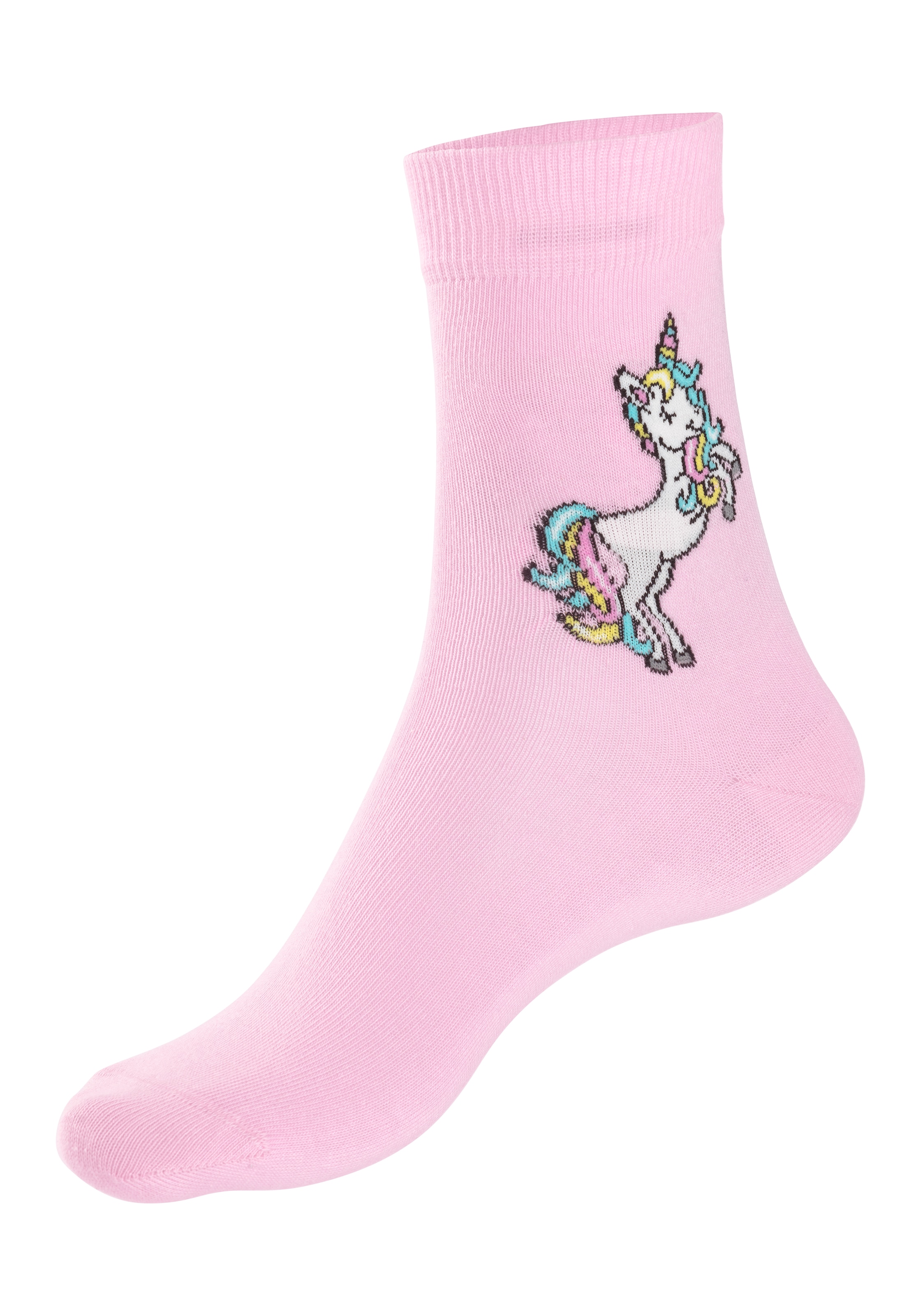 H.I.S Basicsocken, (Packung, 4 Paar), mit Einhorn Motiven