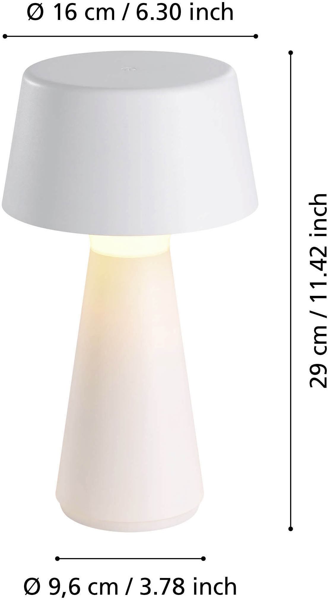 EGLO Tischleuchte »HUESA Tischlampe - Kunststoff - LED - 3W - IP44« LED-Modul 1 Stk. Neutralweiß | Warmweiß Nachttischlampe, Schreibtischleuchte, Leselampe, H29 x Ø13 cm