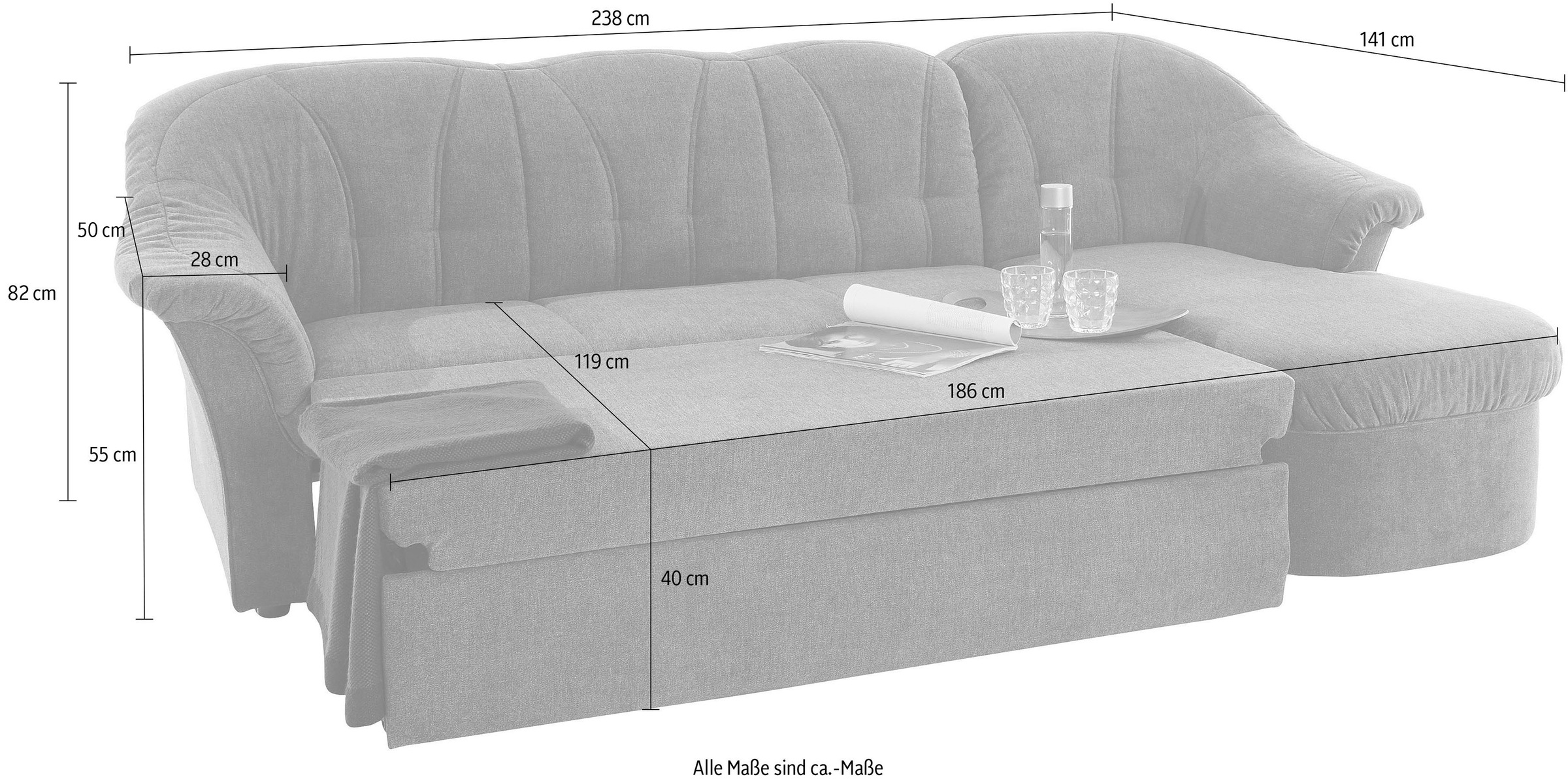 DOMO collection Ecksofa »Pegnitz, elegante Rückensteppung, komfortabel, L-Form«, wahlweise mit Bettfunktion