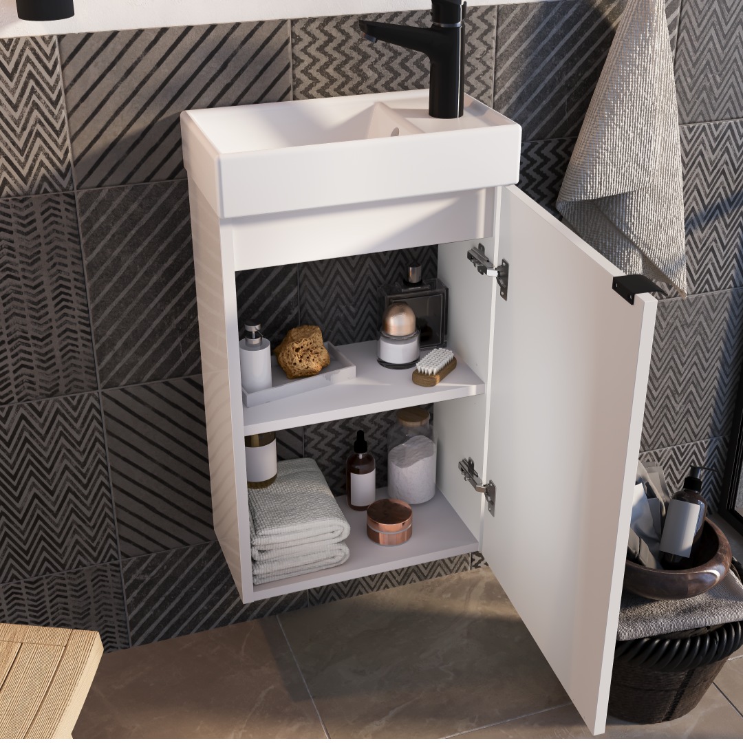 welltime Badmöbel-Set »Badmöbel-Set Gesa, Schrank mit Waschbecken und Spiegel, wandhängend«, Waschbeckenunterschrank mit Wachbecken und Spiegel