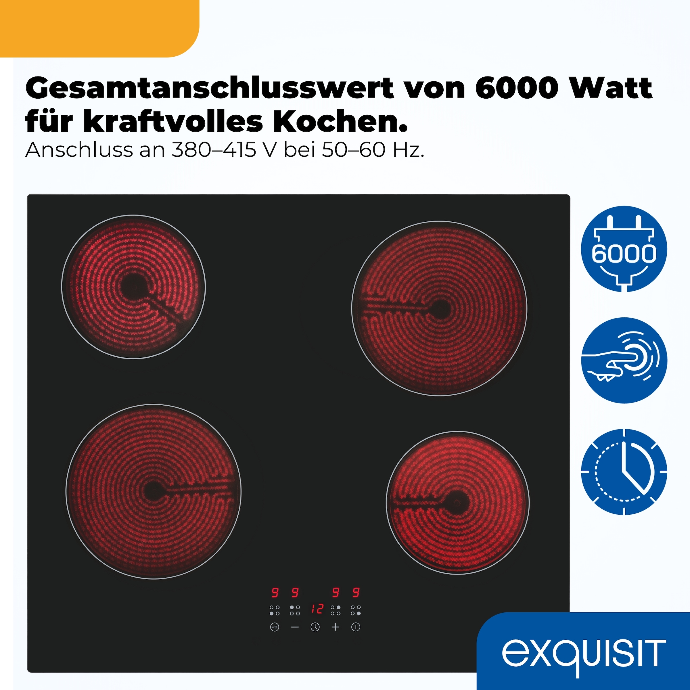 exquisit Elektro-Kochfeld »EKC600-490« Glaskeramikkochfeld mit Restwärmeanzeige für mehr Sicherheit