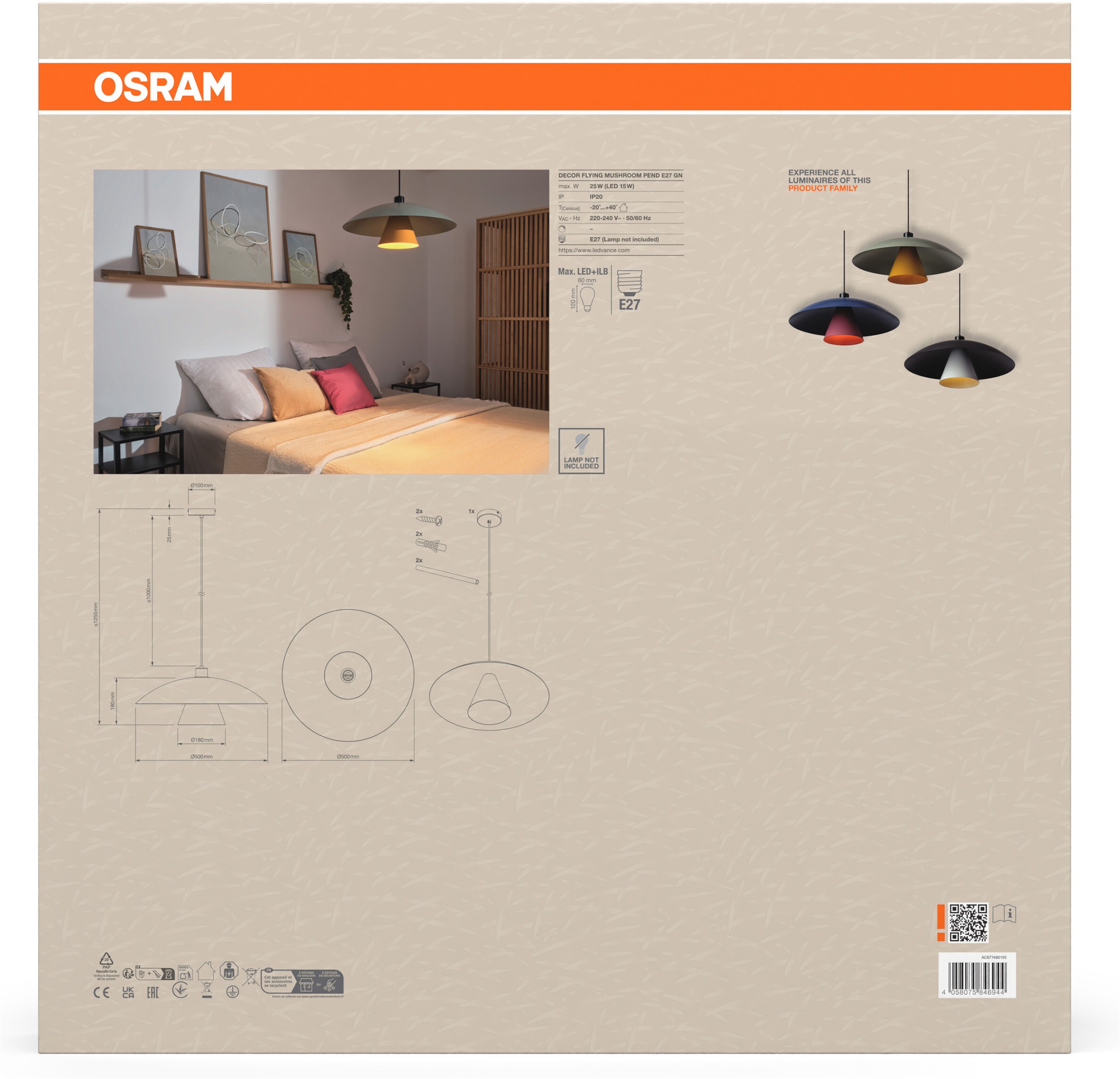 Osram Pendelleuchte »Decor Flying Mushroom Pendant« E27 1 Stk. Fassung E27, Stahl