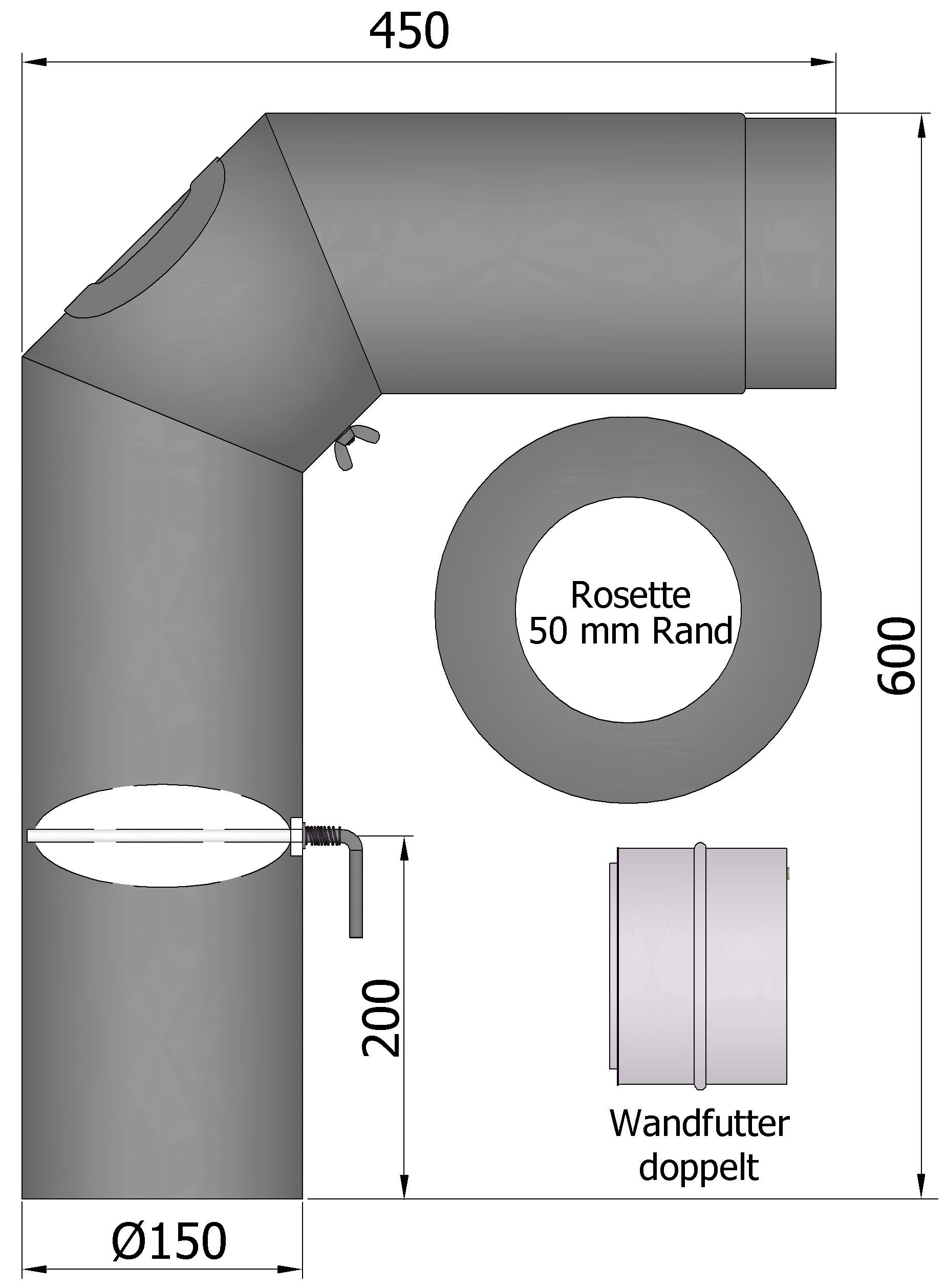 Color Emajl Ofenrohr »Heathus Rauchrohr-Set GR«, (Set, 3 tlg.), 60 cm, grau