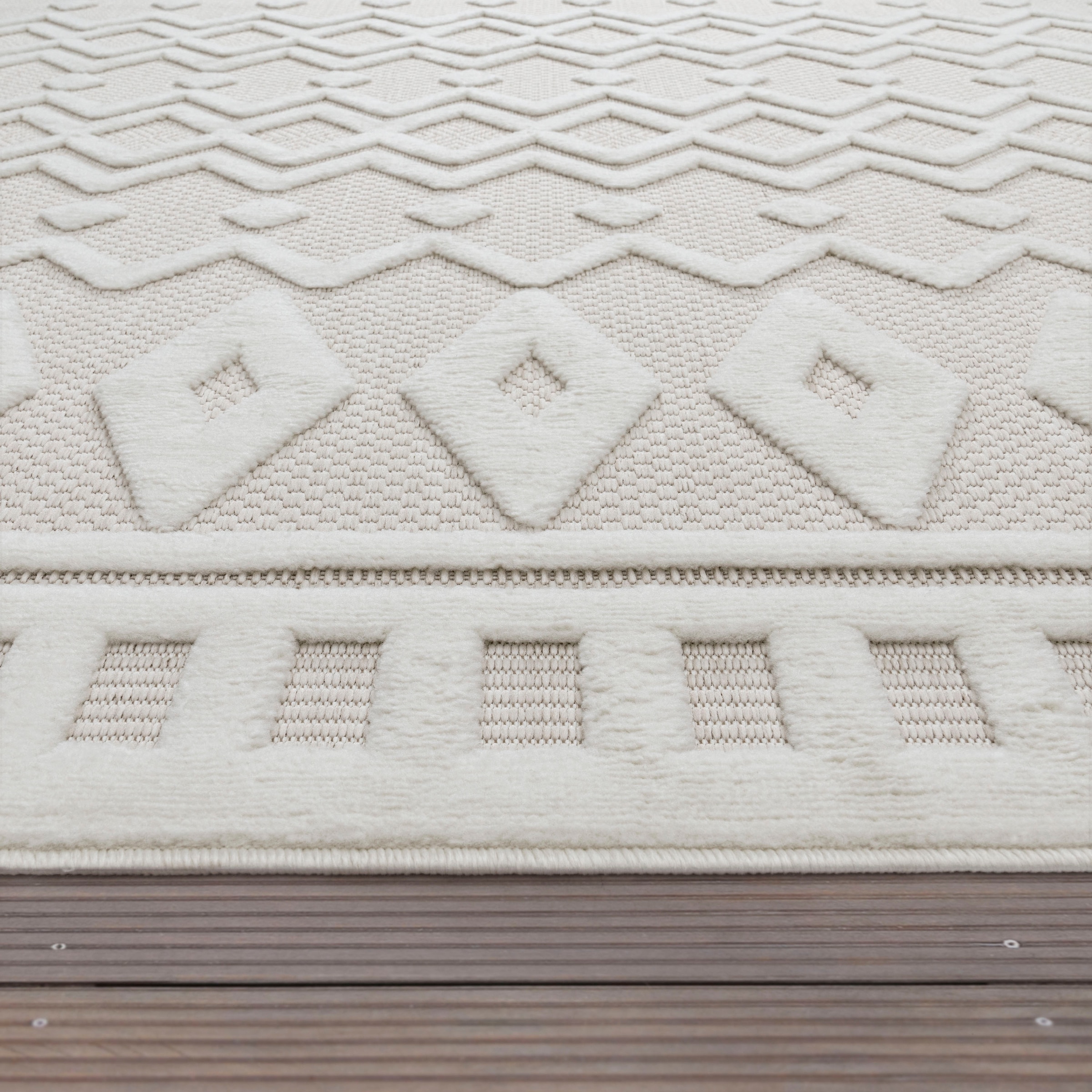 Paco Home Teppich »Livorno 671« rechteckig 14 mm Höhe Uni-Farben, Scandi, Rauten Muster, Hoch-Tief Effekt, Outdoor geeignet