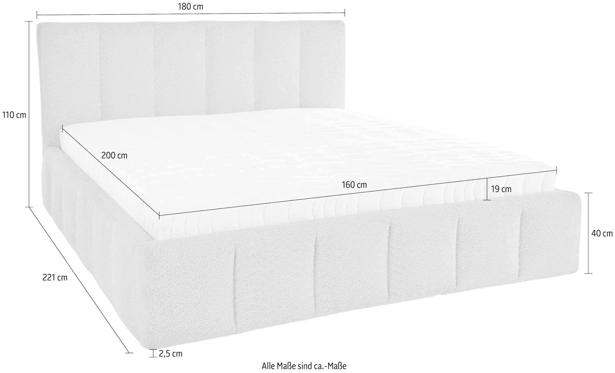 homsy by Ana Johnson Polsterbett »Somny wahlweise mit Bettkasten, erhältlich in verschiedenen Breiten« luxurious gepolstertes Kopfteil und Rahmen, Bezug mit Bouclécharakter