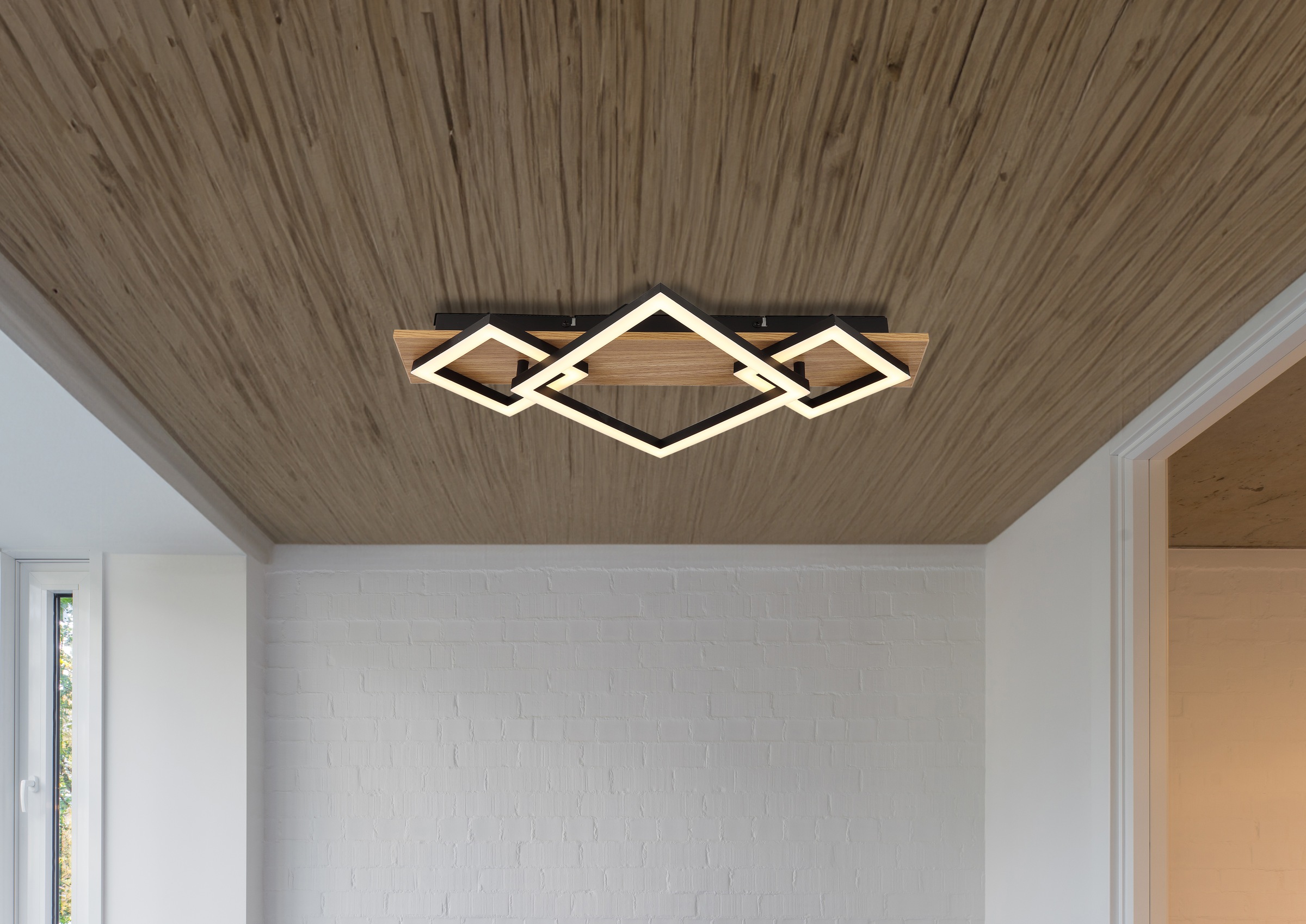 GLOBO LIGHTING LED Deckenleuchte »BEATRIX I«, Leuchtmittel LED-Modul | LED fest integriert, Deckenlampe/holzoptik/schwarz/3000K/Quadrate