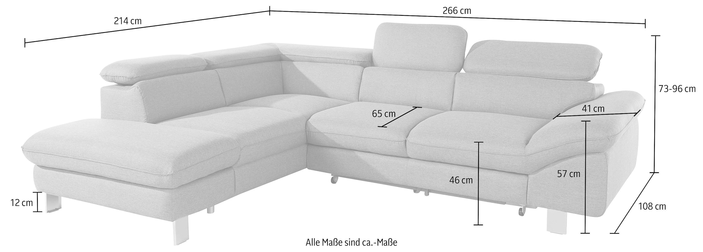 COTTA Ecksofa »Chef L-Form« mit Kopfteilverstellung, wahlweise mit Bettfunktion & Bettkasten