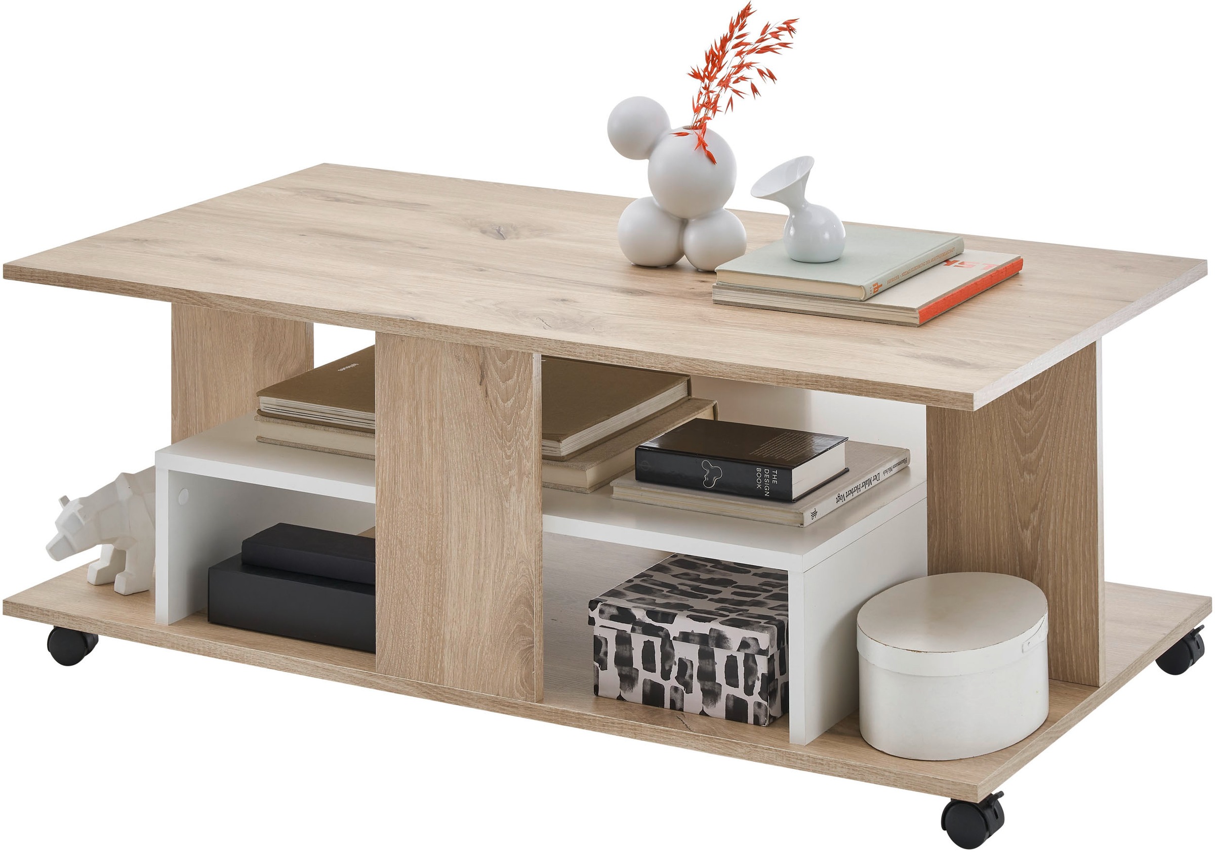 Stolkom Couchtisch »Marti rollbar mit Ablageböden, Rima Oak weiß, BxHxT 110 günstig online kaufen