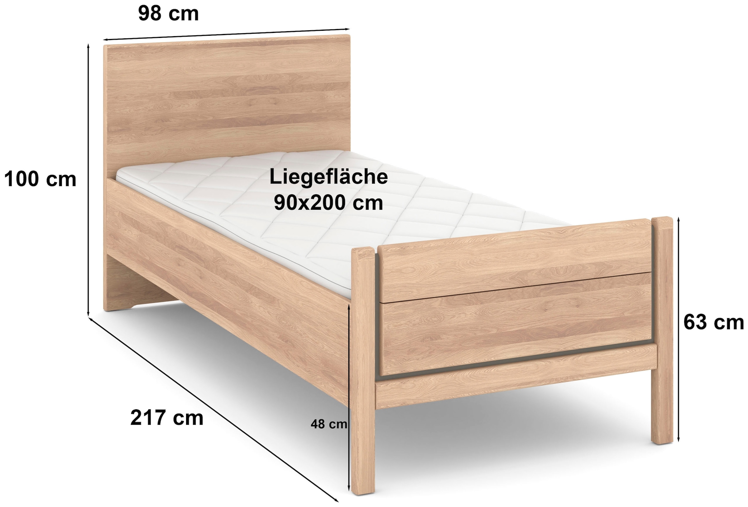 Musterring Holzbett »Sorrent, Bettgestell, Bettrahmen, teilmassiv Eiche«, (MADE IN GERMANY), Eiche teilmassiv, Liegehöhenverstellung, Stollenfußteil
