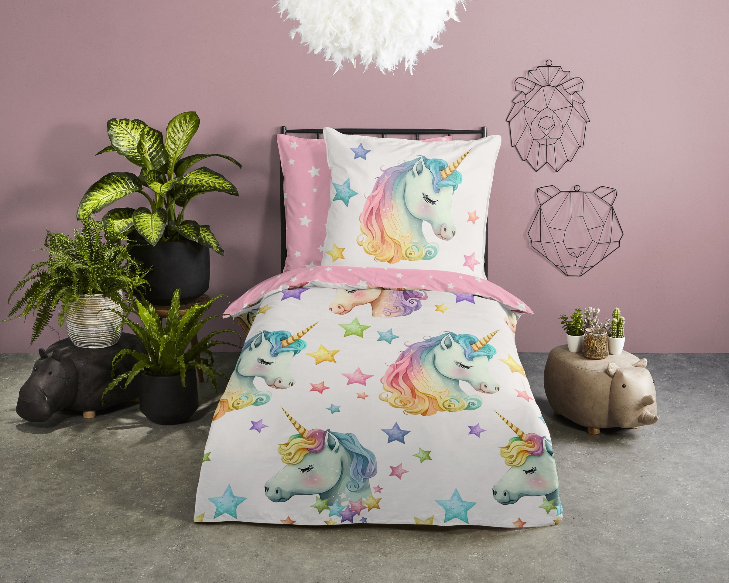 PURE luxury collection Kinderbettwäsche »Fancy«, Mikrofaser, 135x200, 2 Teilig, Wendeoptik, Kind, Mädchen, Einhorn