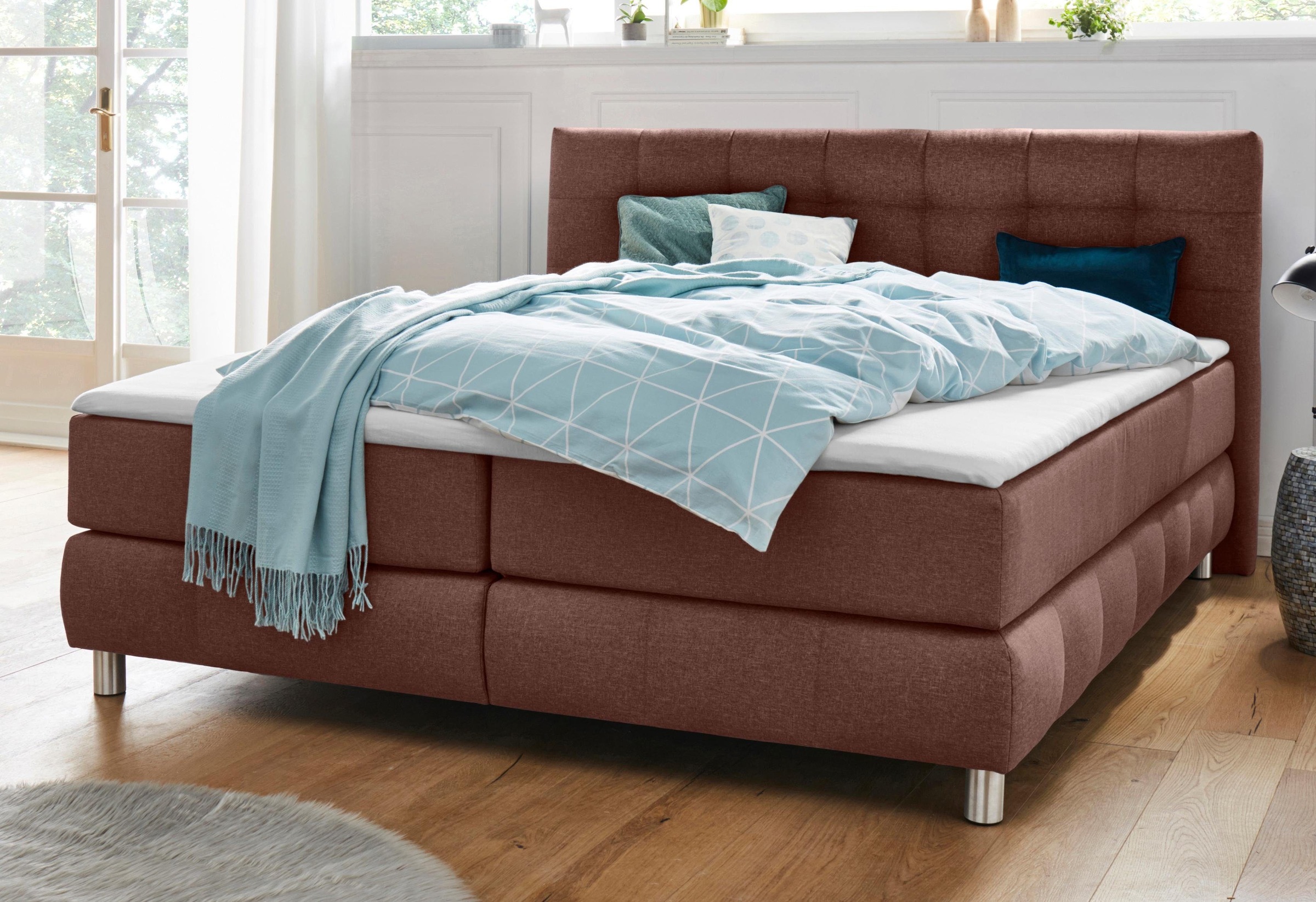 andas Boxspringbett »Salo XXL«, in Samtoptik oder Struktur, 6 Breiten in Überlänge 220cm, 4 Härtegrade