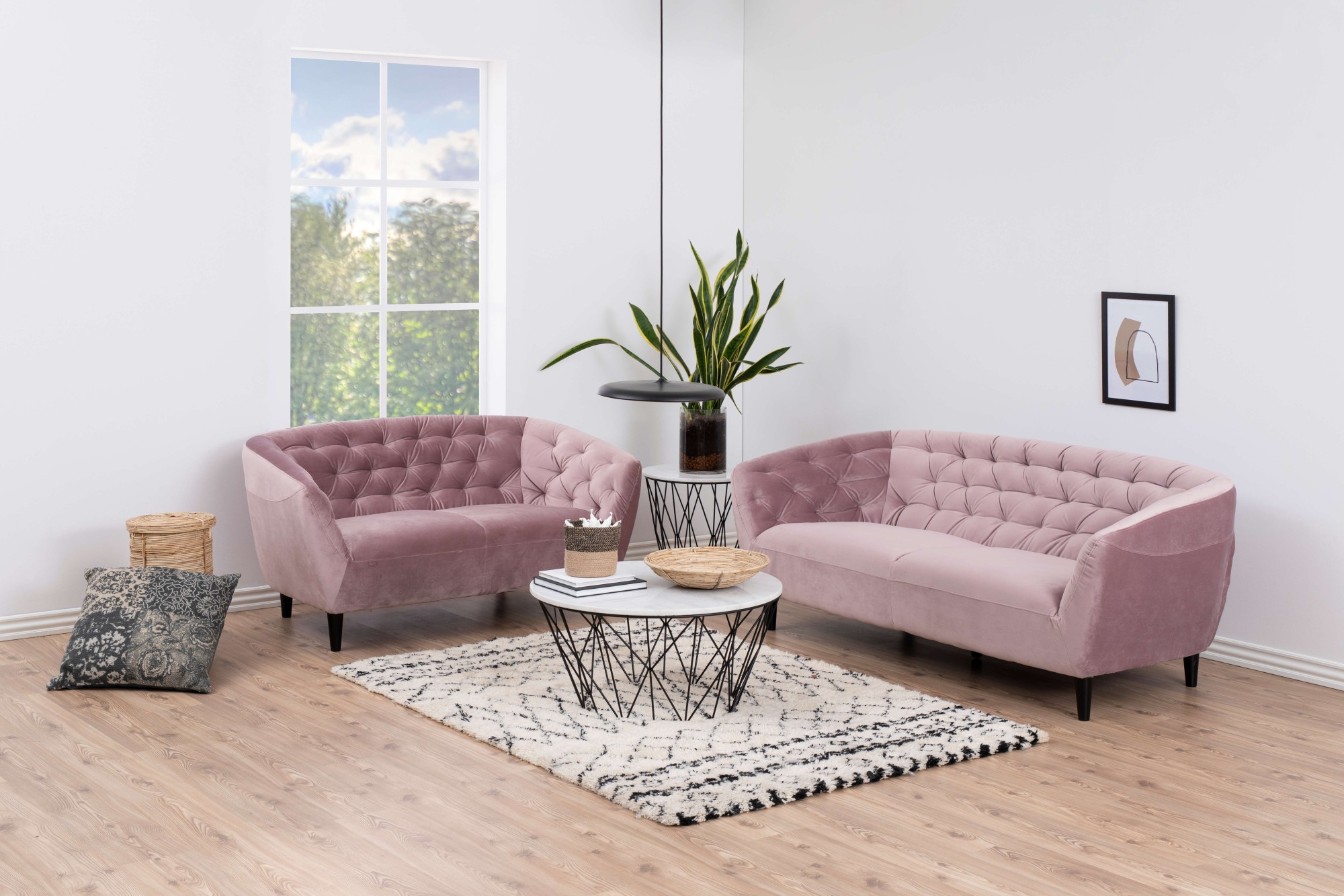 ACTONA GROUP 2-Sitzer »Ria Sofa, Couch, Doppelsofa, Loveseat,«, Samtstoff, Massivholz-Beine, Taschenfederkern, Tufting, mit Armlehnen