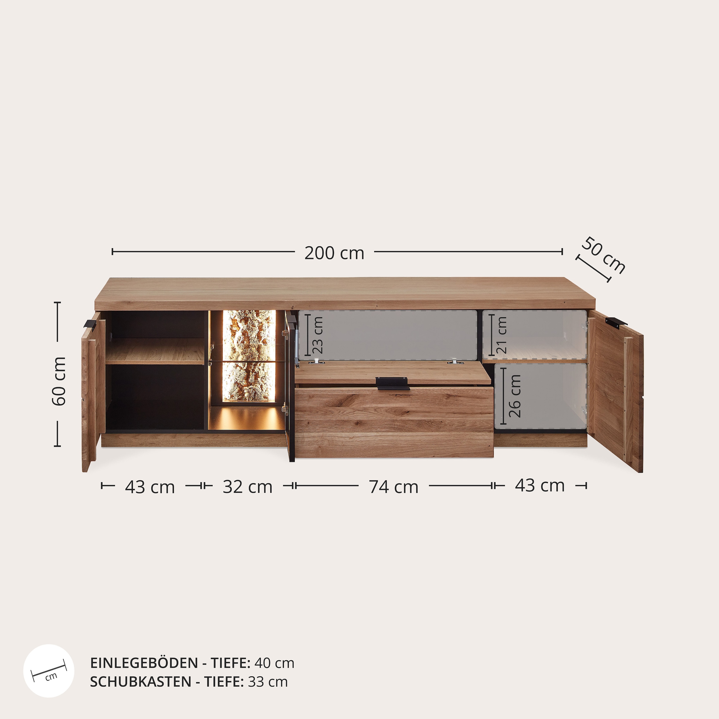 Wohnconcept Wohnwand »Donna Wohnwand, 310x207x50 (BxHxT) Echtkork Absetzung« 3 Stk. tlg.