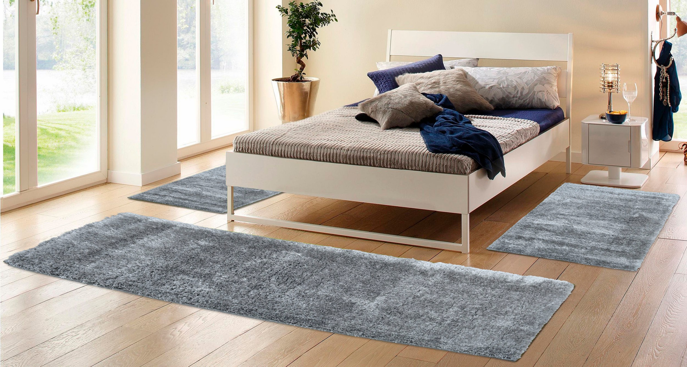 Home affaire Bettumrandung »Malin«, (3 tlg.), Hochflor, Shaggy, Uni-Farben, günstig online kaufen