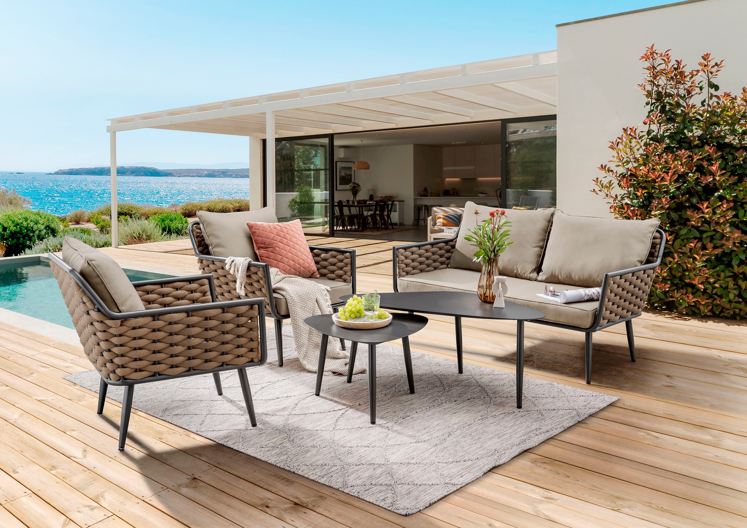 Destiny Gartenlounge-Set »RAVENNA« 1x 2er Sofa, 2x Sessel, 2x Tisch, inkl. günstig online kaufen