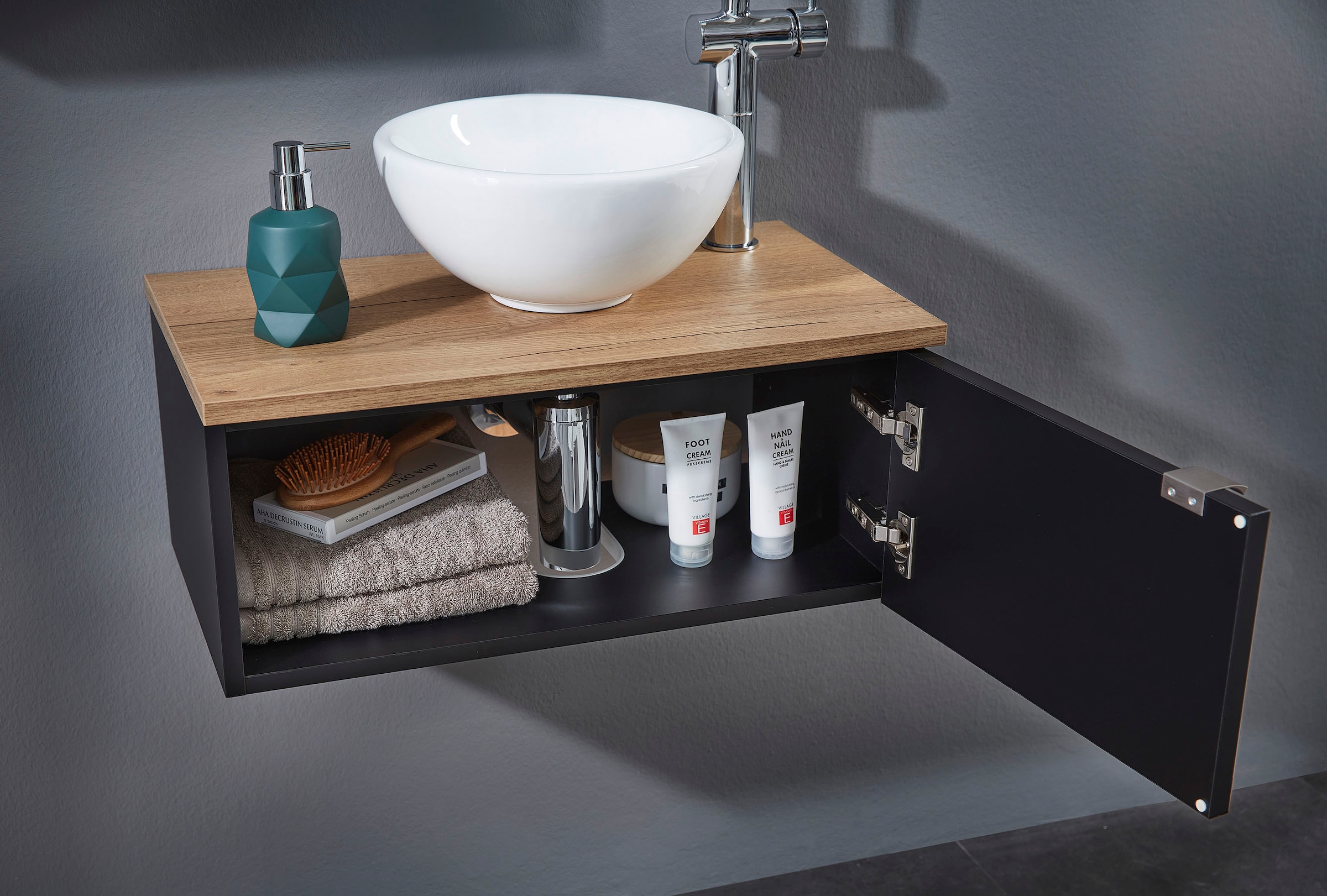 Saphir Waschtisch »Serie 6915 Waschschale mit Unterschrank für Gästebad, Gäste WC«, 61 cm breit, 1 Tür, offenes Fach, kleine Bäder, ohne Armatur