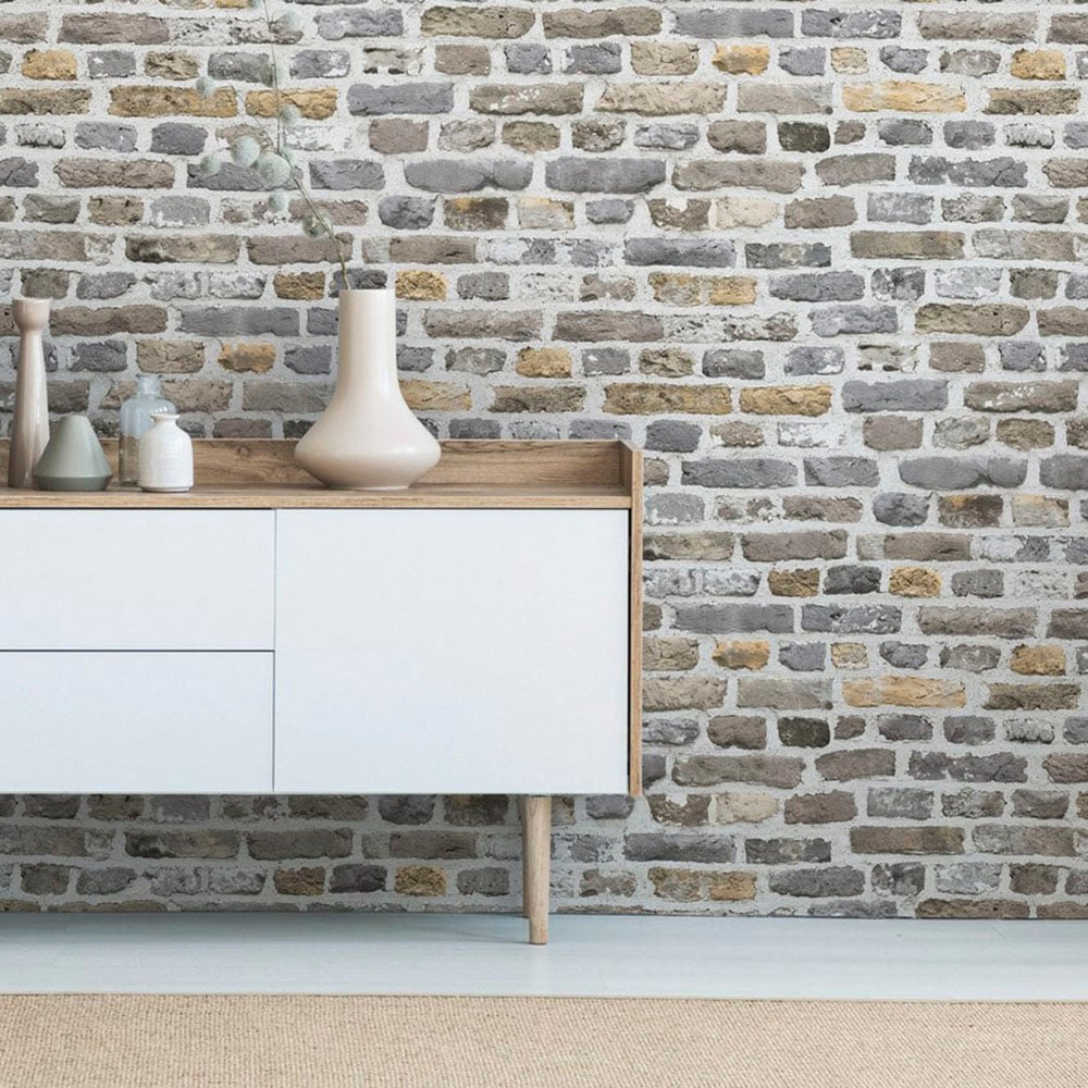 A.S. Création Vliestapete »Bricks & Stones Backstein Steinoptik«, matt-gemustert-neutral, Steintapete Backstein Tapete Tapeten Wohnzimmer Schlafzimmer Küche