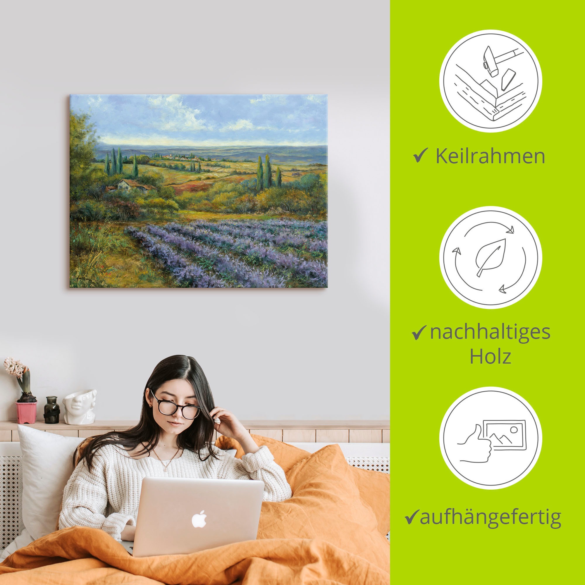 Artland Leinwandbild »Lavendelfelder in der Provence« Europa 1 Stk. tlg. auf Holzrahmen gespannt