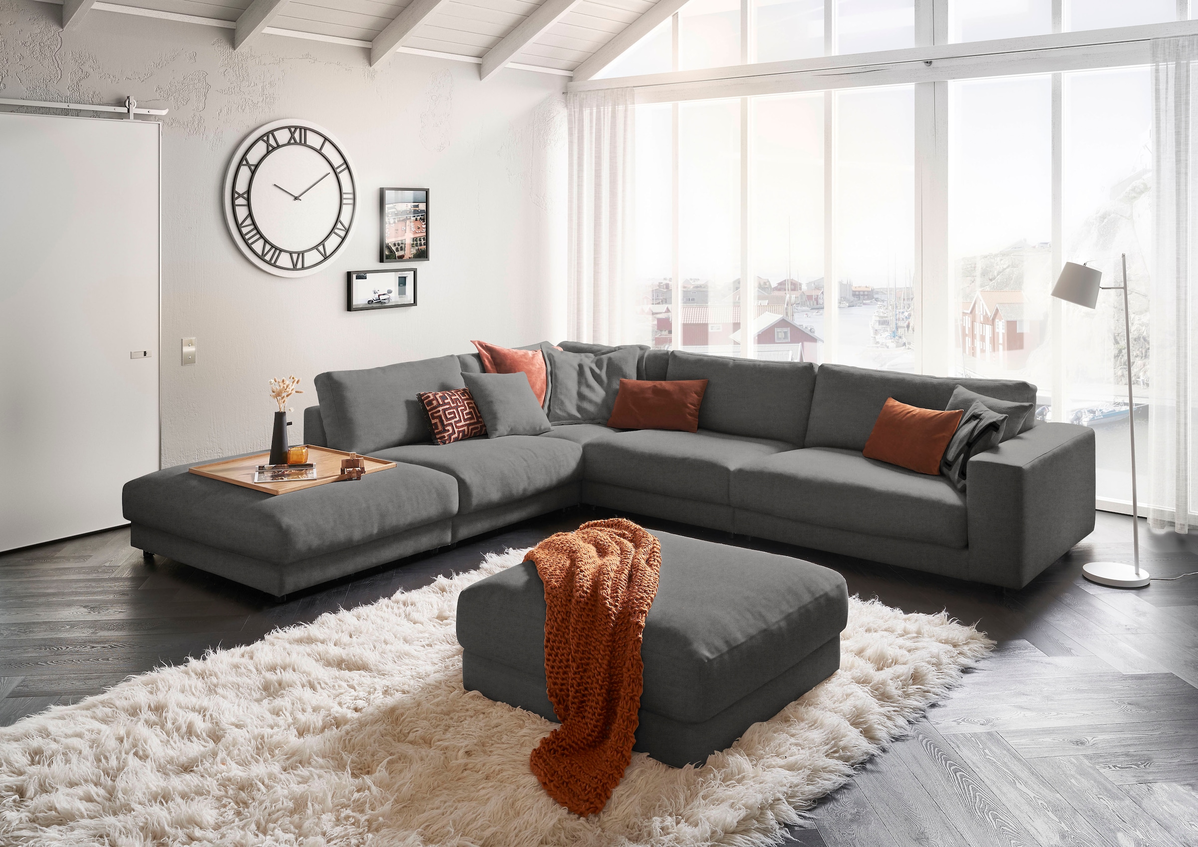 3C Candy Ecksofa »Enisa II, bequem und komfortabel, großes Familiensofa, L-Form«, incl. 3 Flatterkissen, wahlweise mit Flecken-Schutz-Bezug Easy care