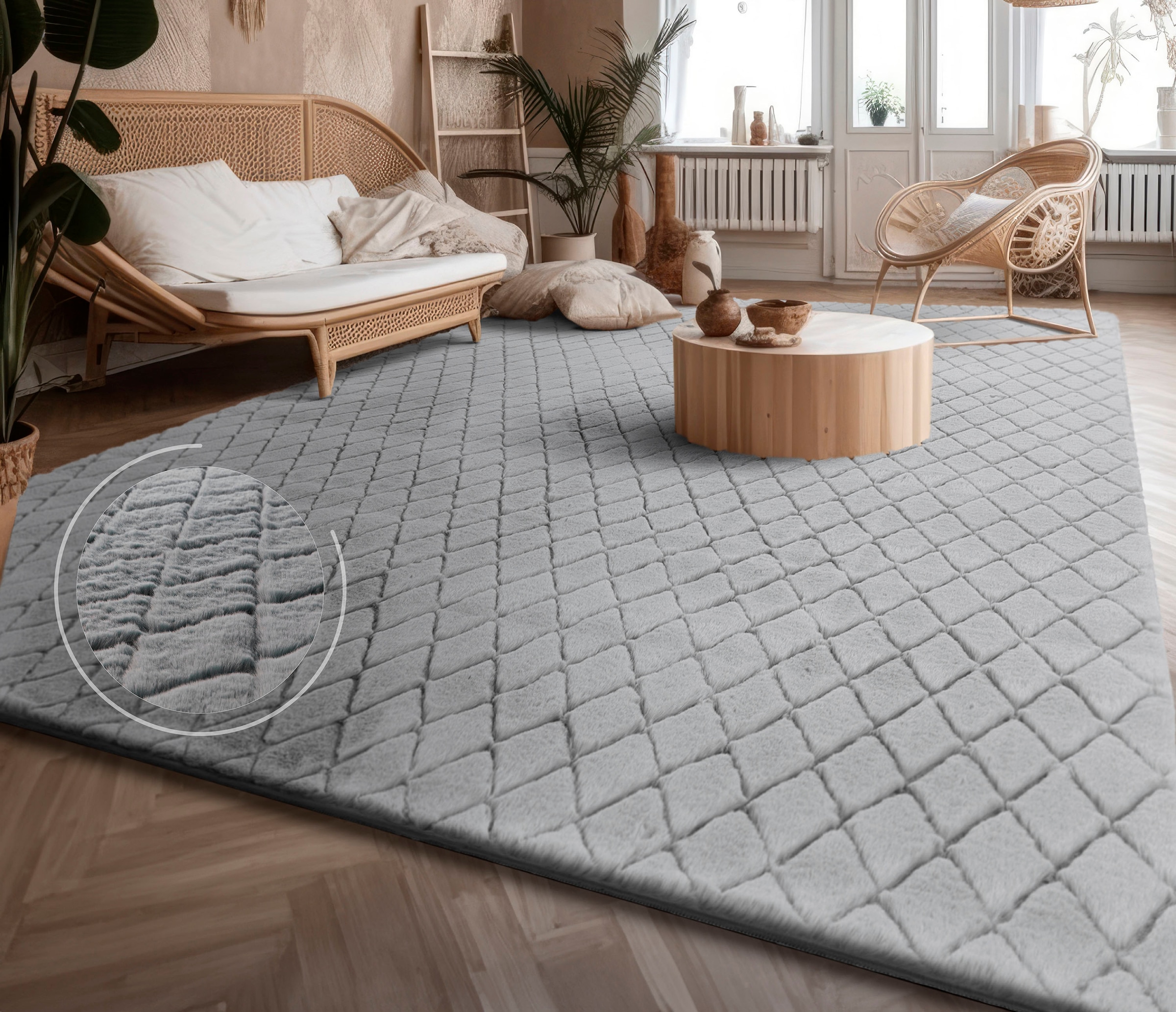 Paco Home Hochflor-Teppich »Arnheim 742«, rechteckig, 26 mm Höhe, Uni Farben, Rauten Muster, besonders weich, Hoch-Tief Effekt