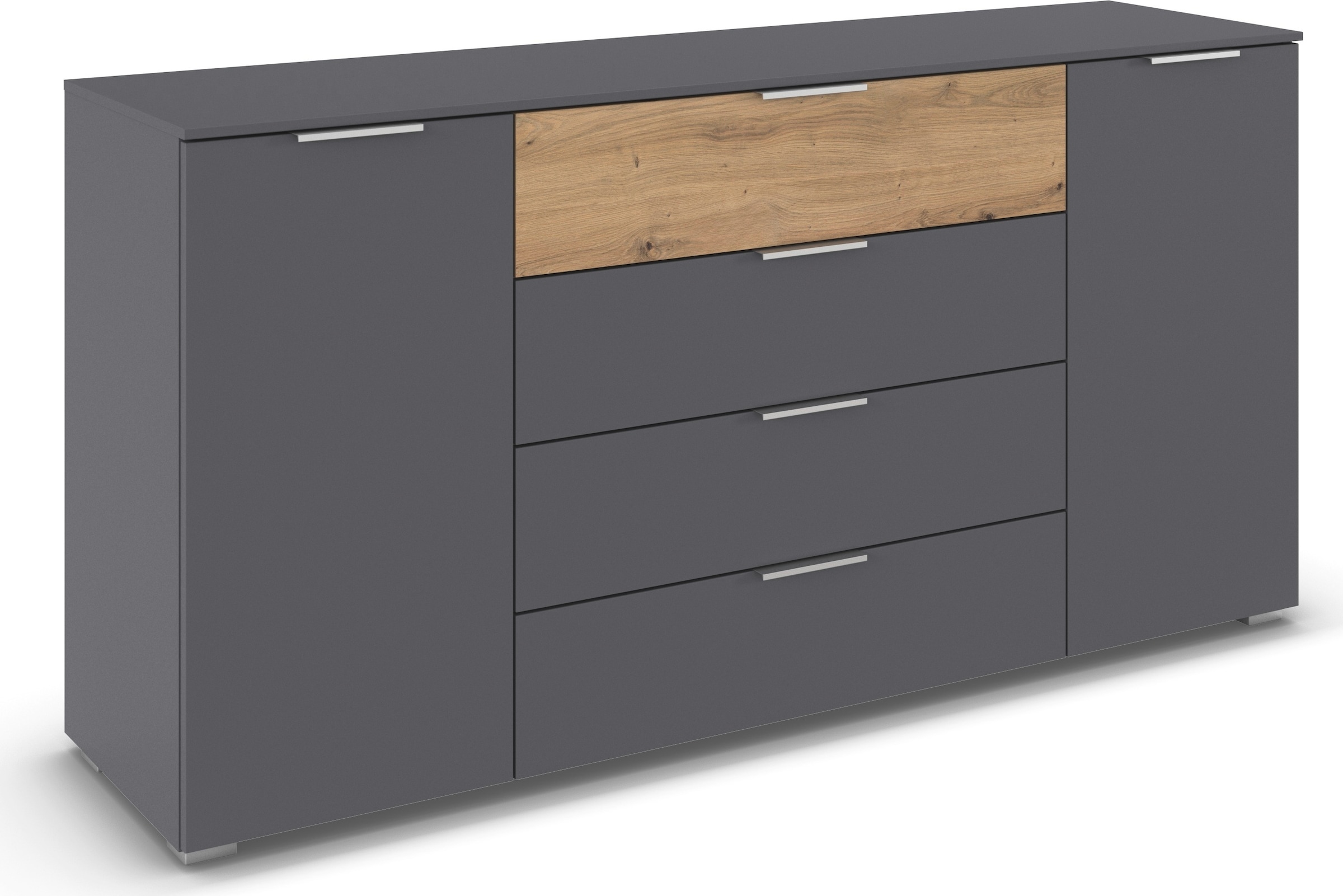 rauch Kombikommode »Sideboard Türkommode Schubladenkommode Kommode ASTANA« Breite 160 cm / Höhe 81 cm, mit 4 Einlegeböden,  2-türig, 4 geräumige Schubladen, Kantengriff Alufarben MADE IN GERMANY