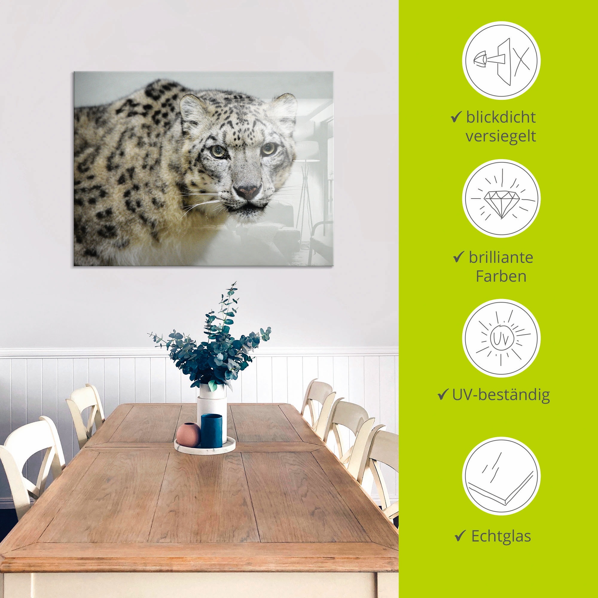 Artland Glasbild »Schneeleopard«, Wildtiere, (1 St.), in verschiedenen Größen